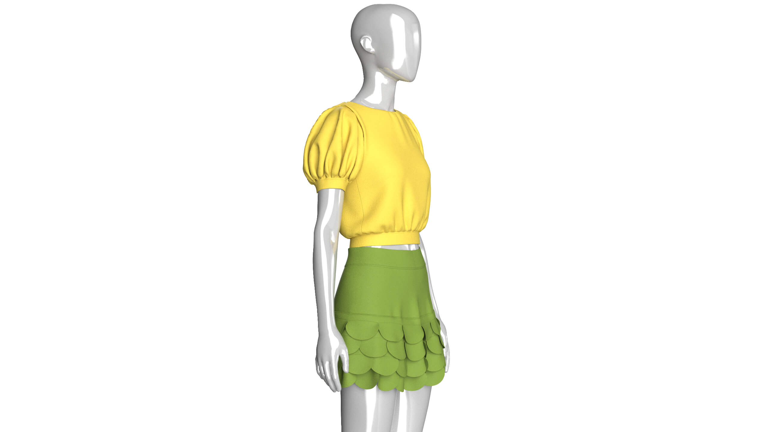 Girls Puff Sleeve Crop Top with Mini Skirt 3D Model