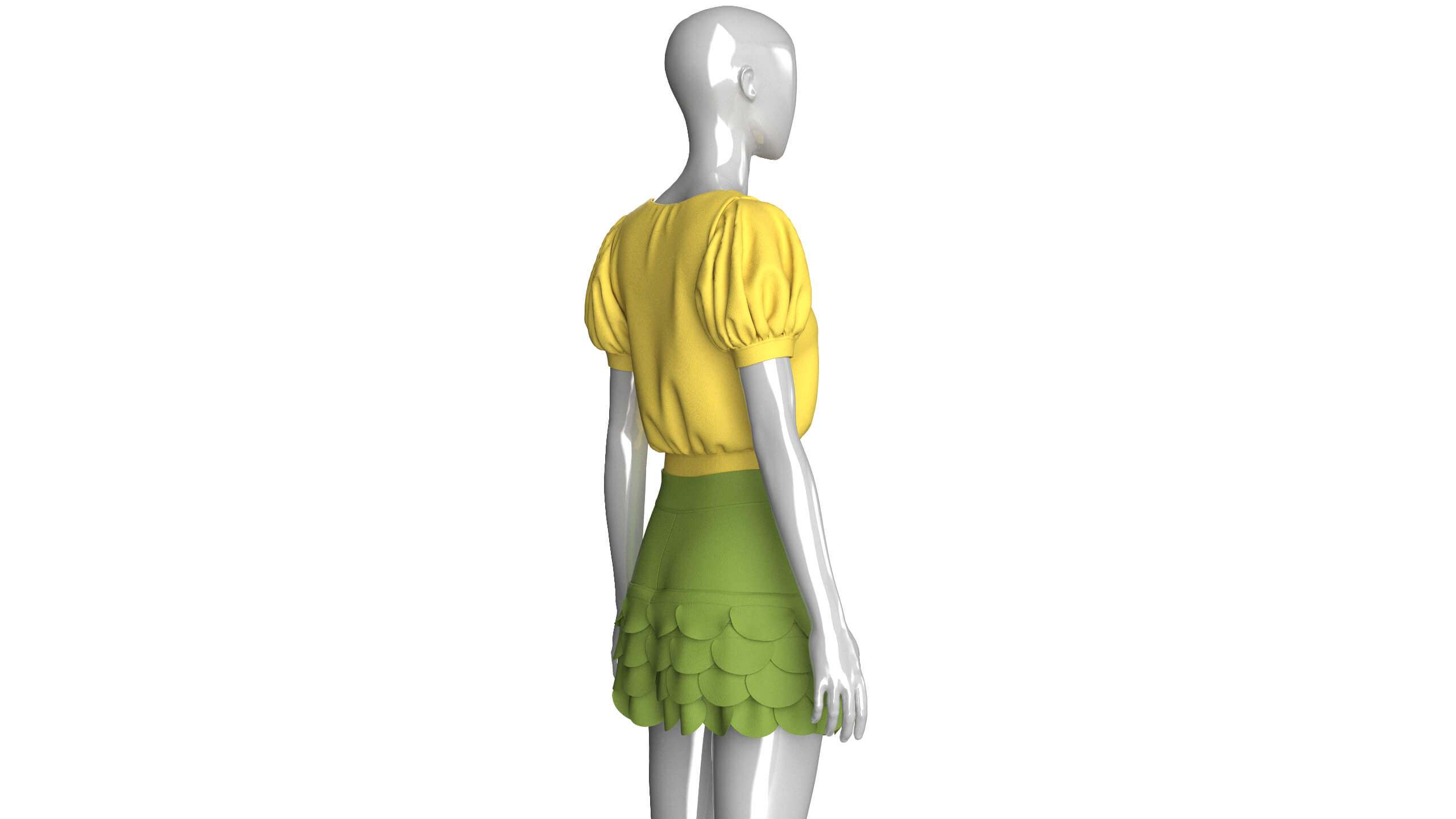 Girls Puff Sleeve Crop Top with Mini Skirt 3D Model