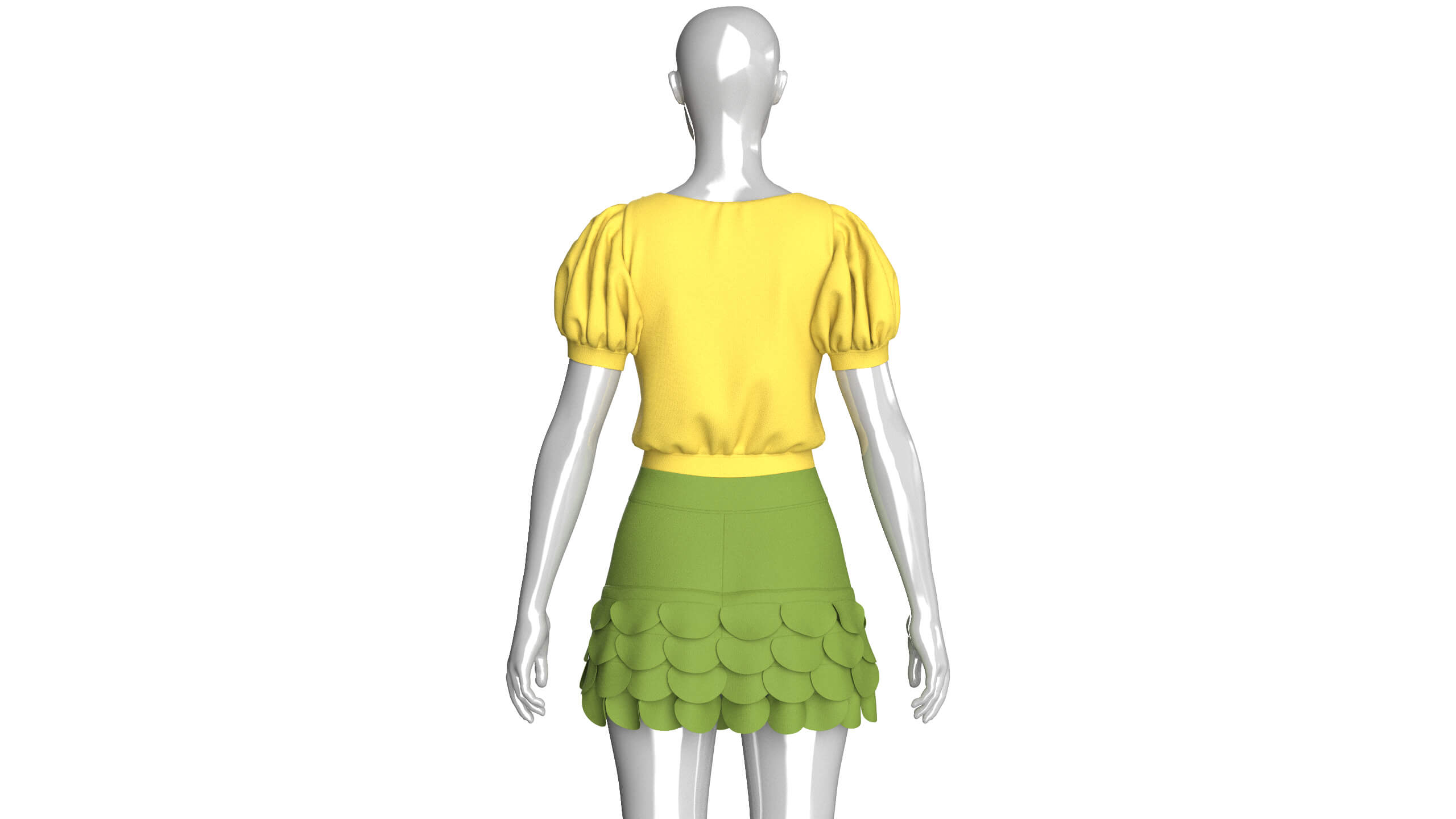 Girls Puff Sleeve Crop Top with Mini Skirt 3D Model