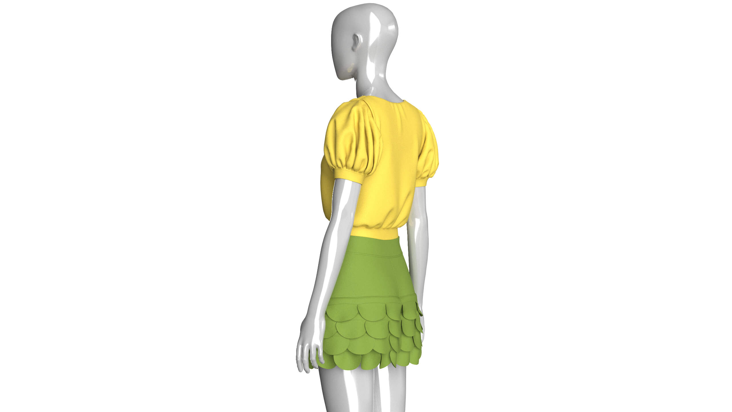 Girls Puff Sleeve Crop Top with Mini Skirt 3D Model