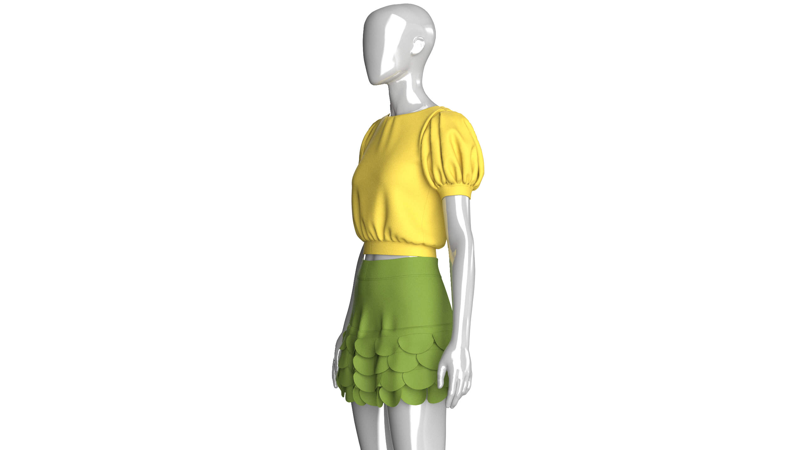 Girls Puff Sleeve Crop Top with Mini Skirt 3D Model