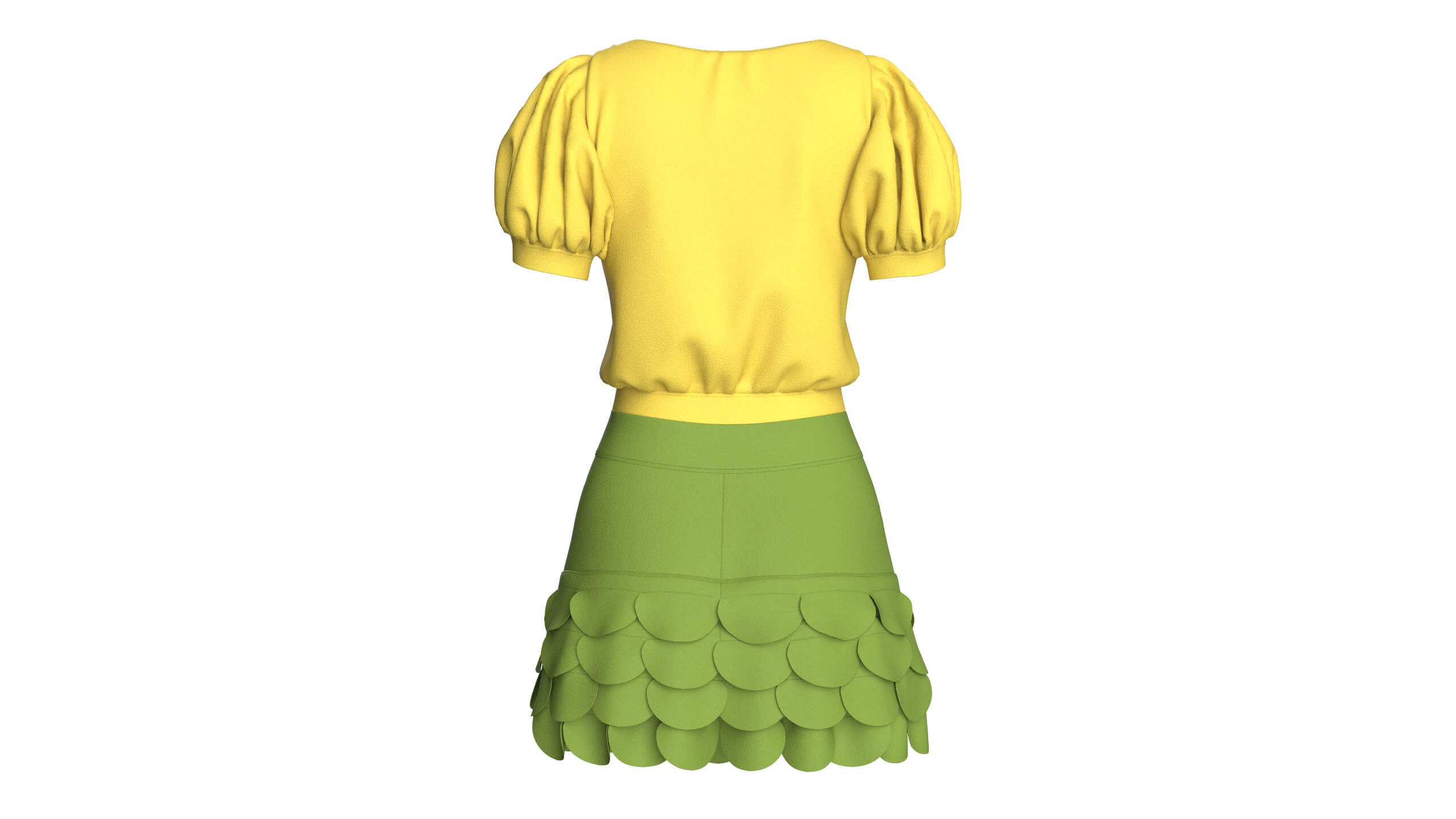 Girls Puff Sleeve Crop Top with Mini Skirt 3D Model