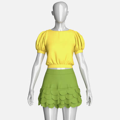 Girls Puff Sleeve Crop Top with Mini Skirt