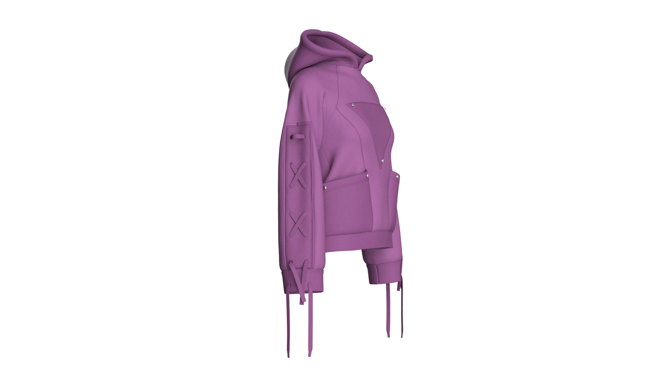 Girls Pullover Hoodie with Lace-Up Long Sleeves 3D Model