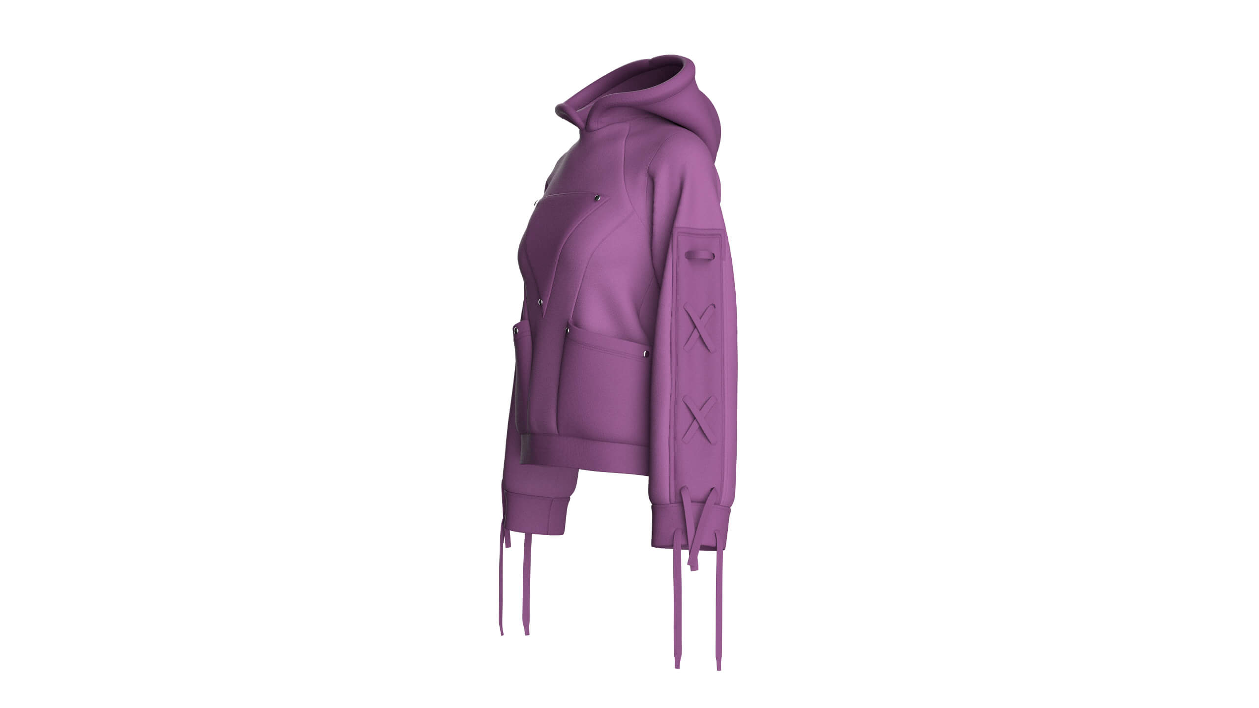 Girls Pullover Hoodie with Lace-Up Long Sleeves 3D Model