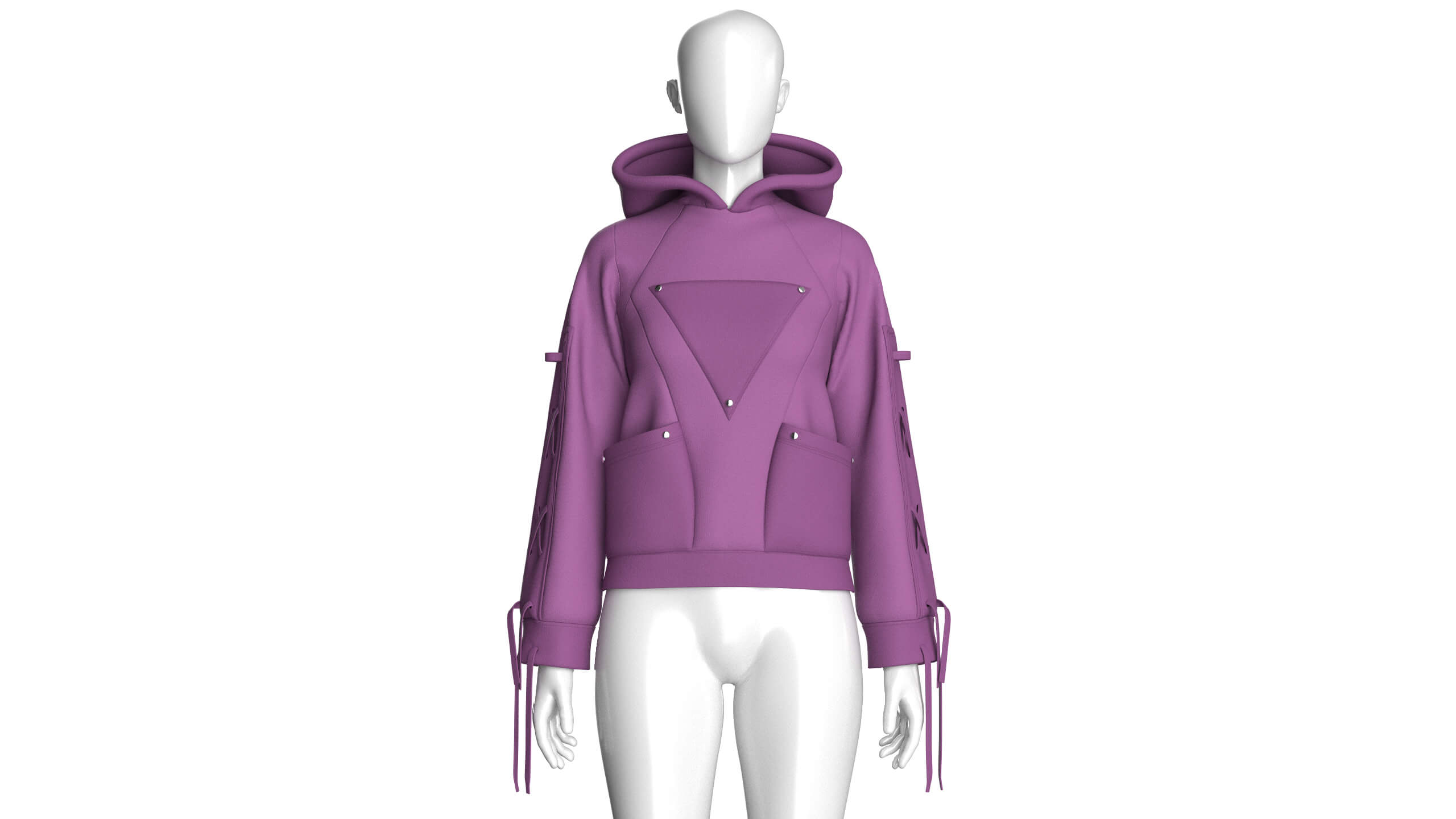 Girls Pullover Hoodie with Lace-Up Long Sleeves 3D Model