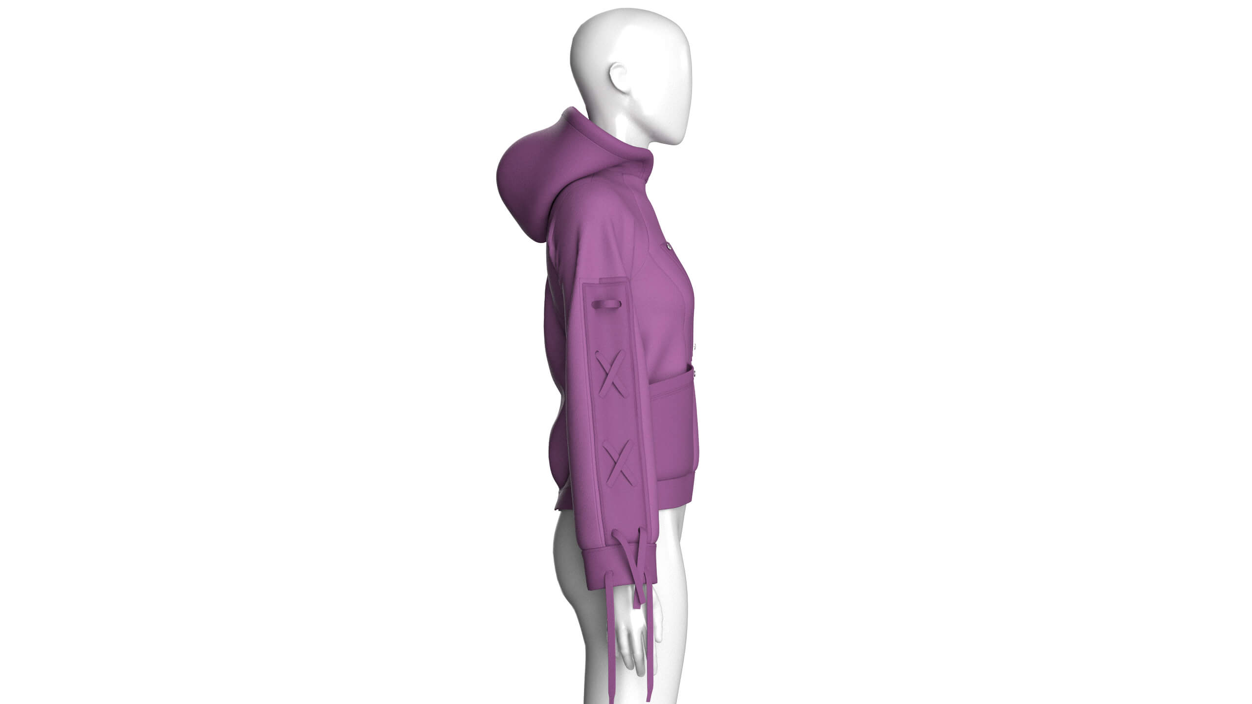 Girls Pullover Hoodie with Lace-Up Long Sleeves 3D Model