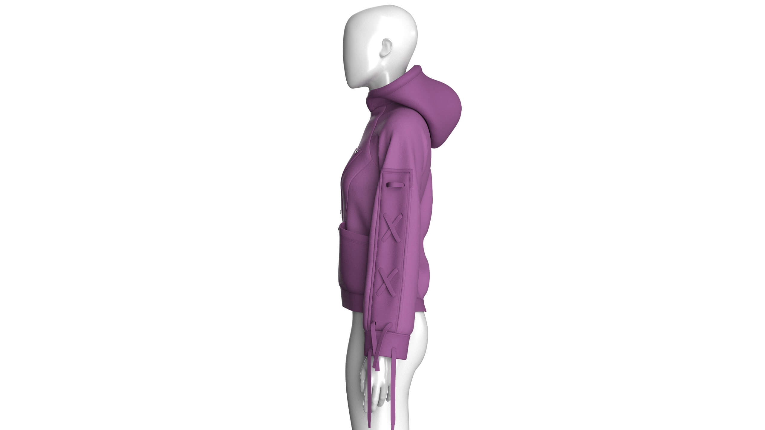 Girls Pullover Hoodie with Lace-Up Long Sleeves 3D Model