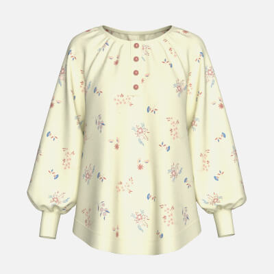 Girls Raglan Floral Print Gathered Neck Blouse