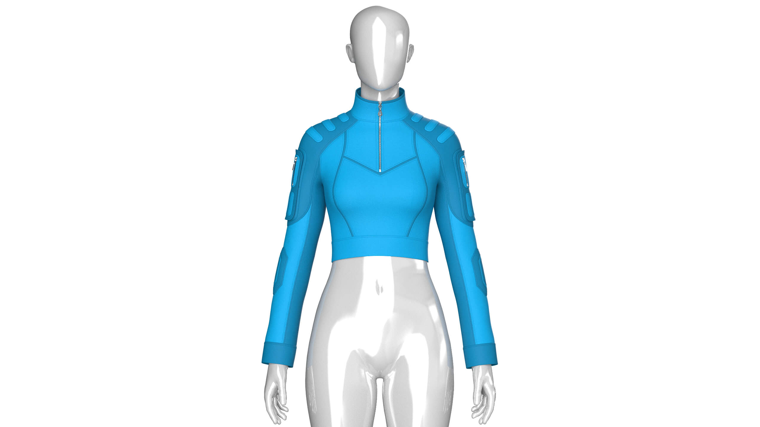 Girls Raglan Sleeve Half-Zip Crop Jacket 3D Model