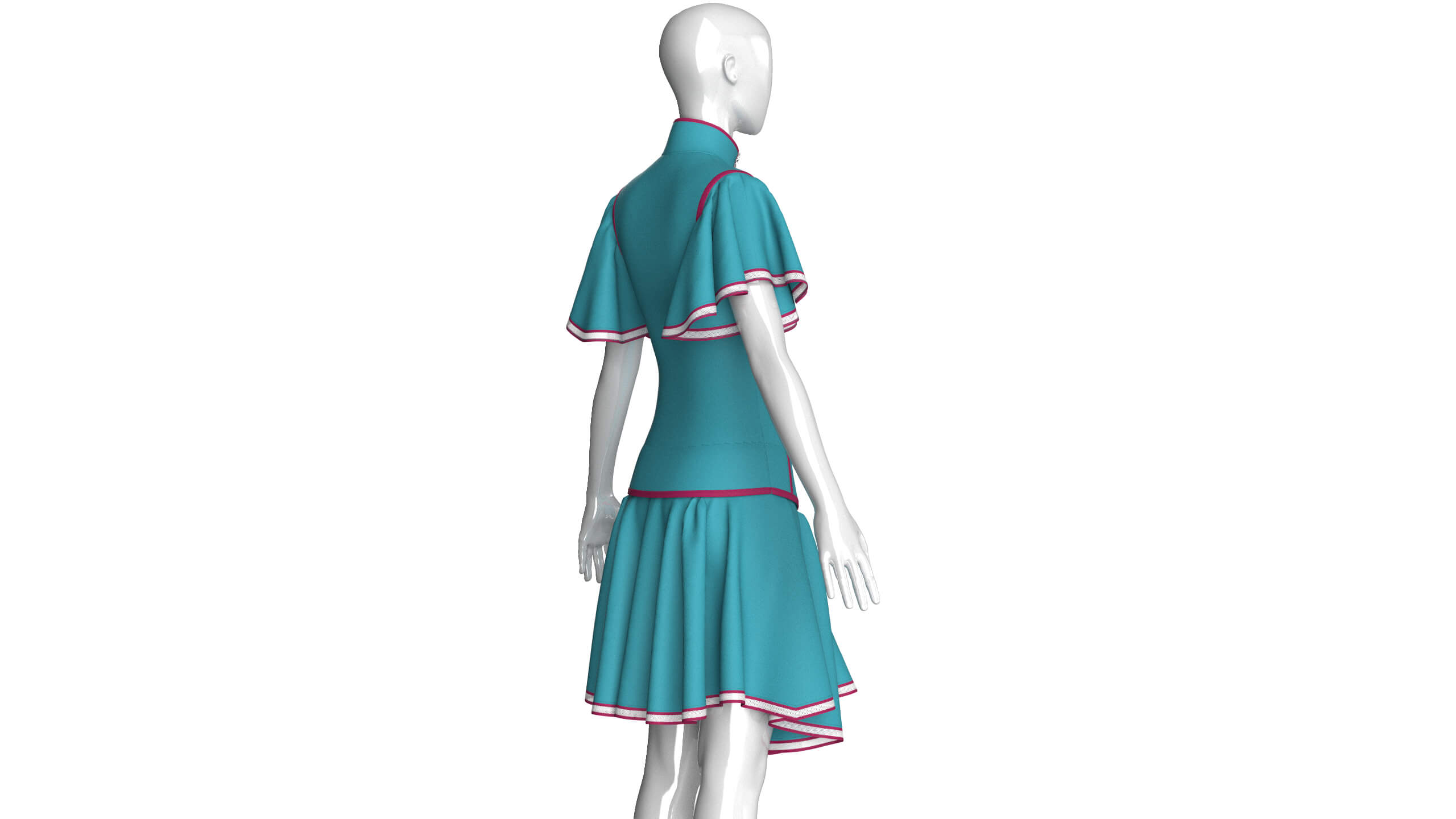 Girls Ruffle Sleeve Full-Zip Dress with Piping 3D Model