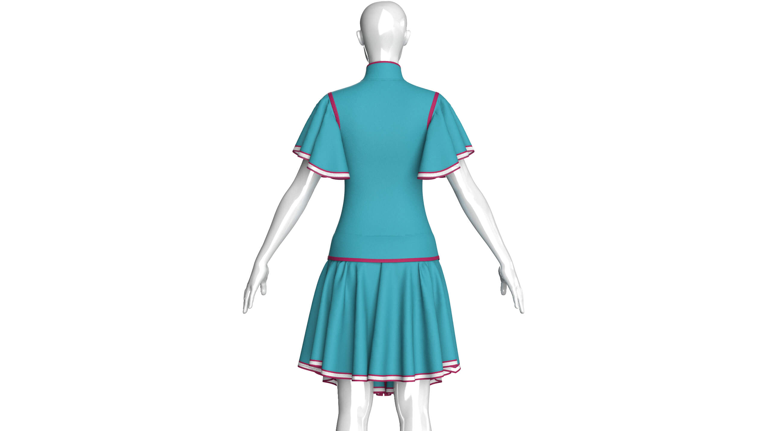 Girls Ruffle Sleeve Full-Zip Dress with Piping 3D Model