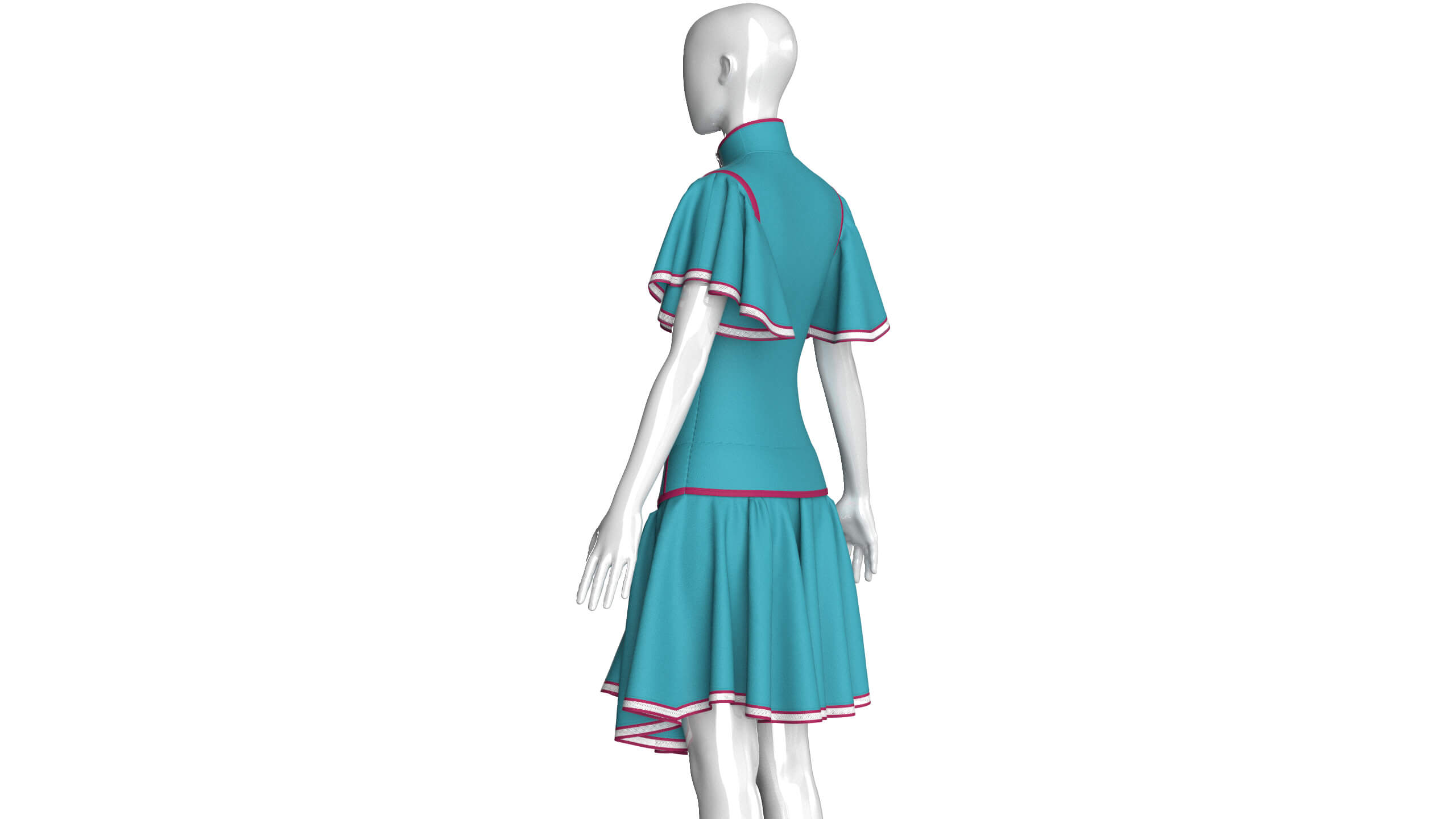 Girls Ruffle Sleeve Full-Zip Dress with Piping 3D Model