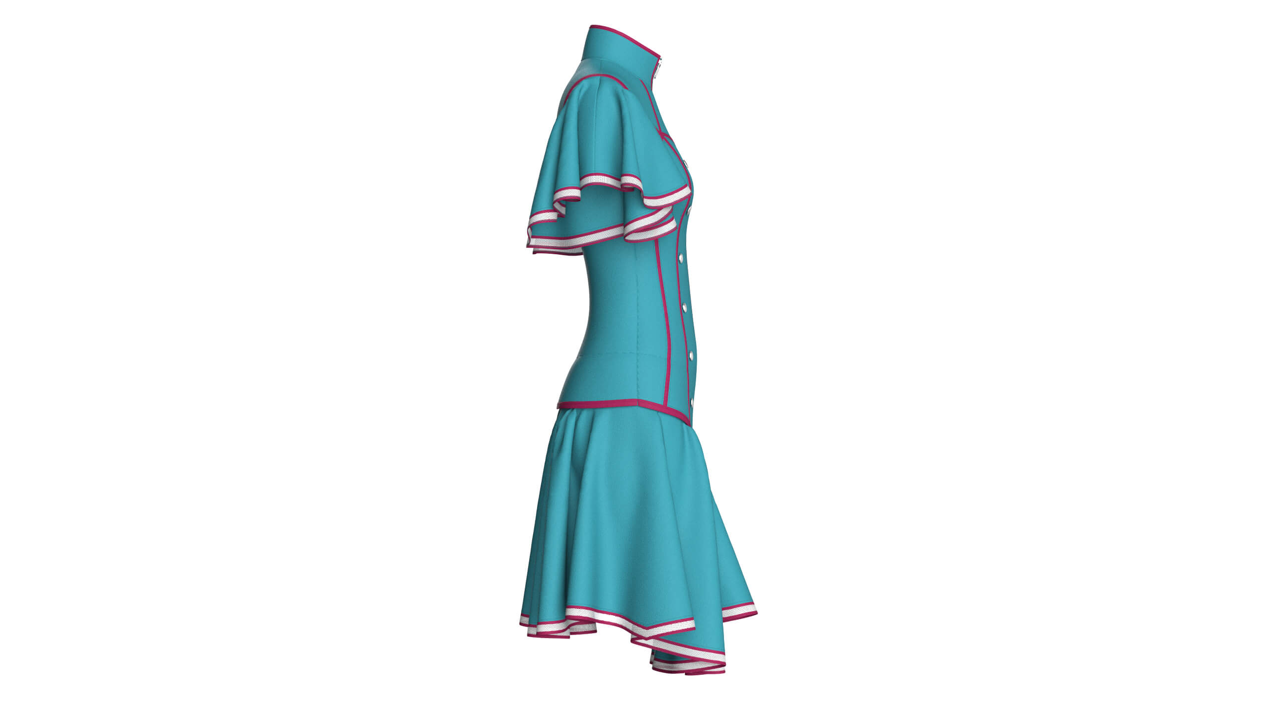 Girls Ruffle Sleeve Full-Zip Dress with Piping 3D Model