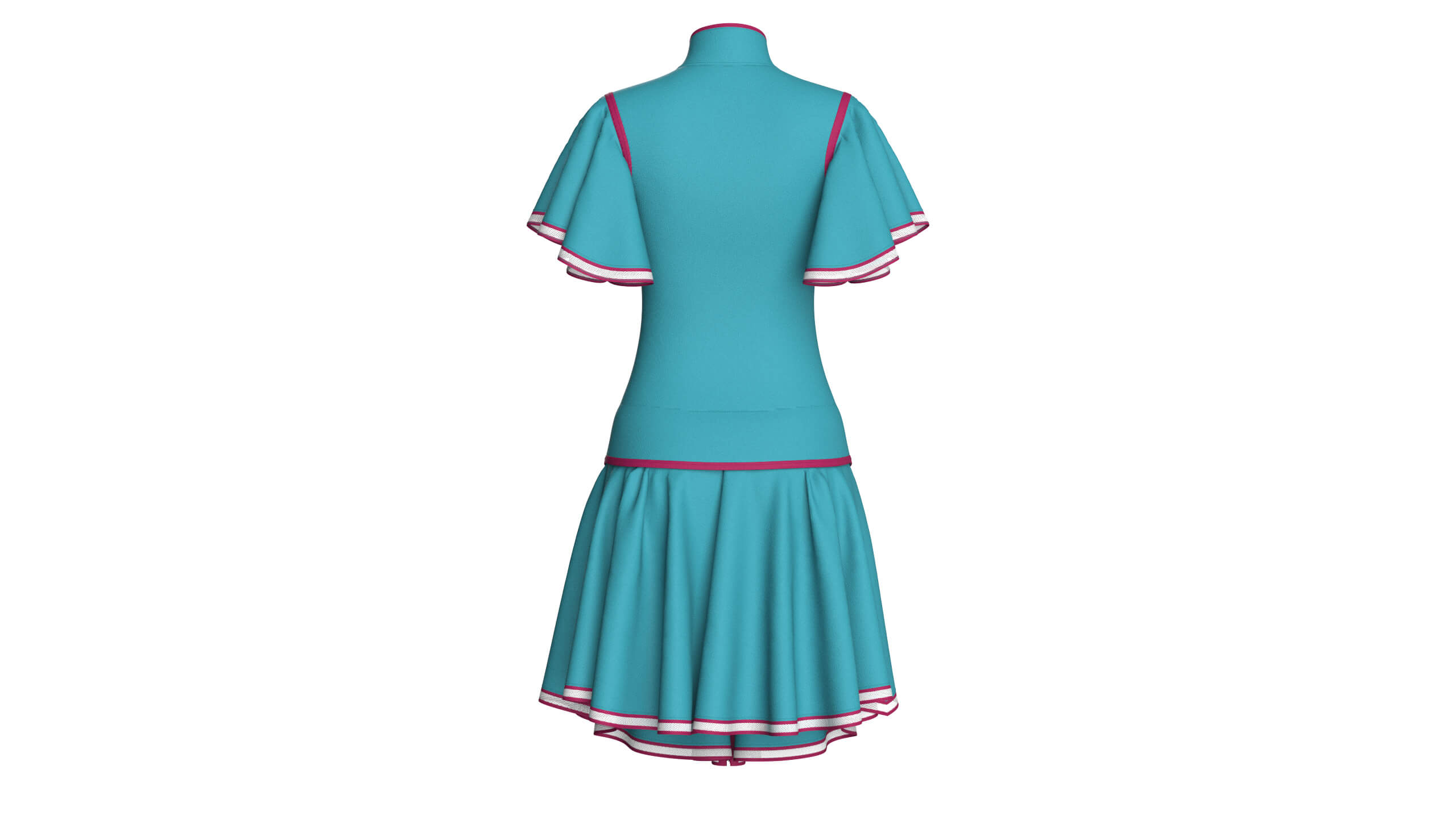 Girls Ruffle Sleeve Full-Zip Dress with Piping 3D Model