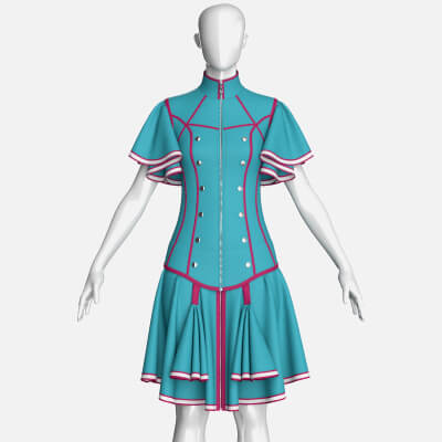Girls Ruffle Sleeve Full-Zip Dress with Piping