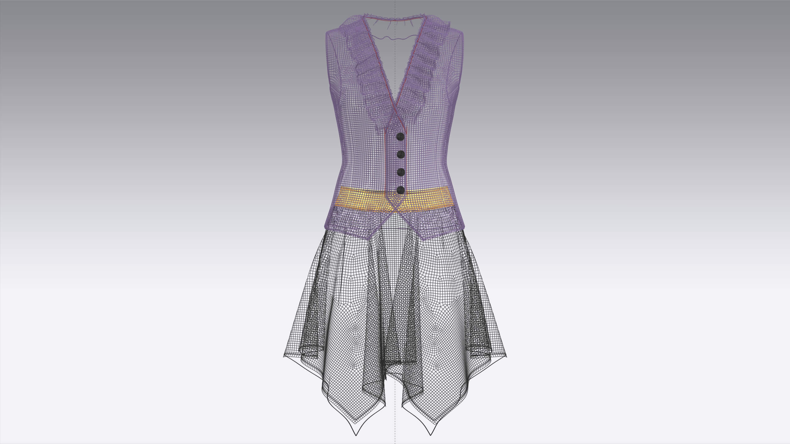 Girls Ruffled Buttoned Vest with Skirt - Outfit 3D Model