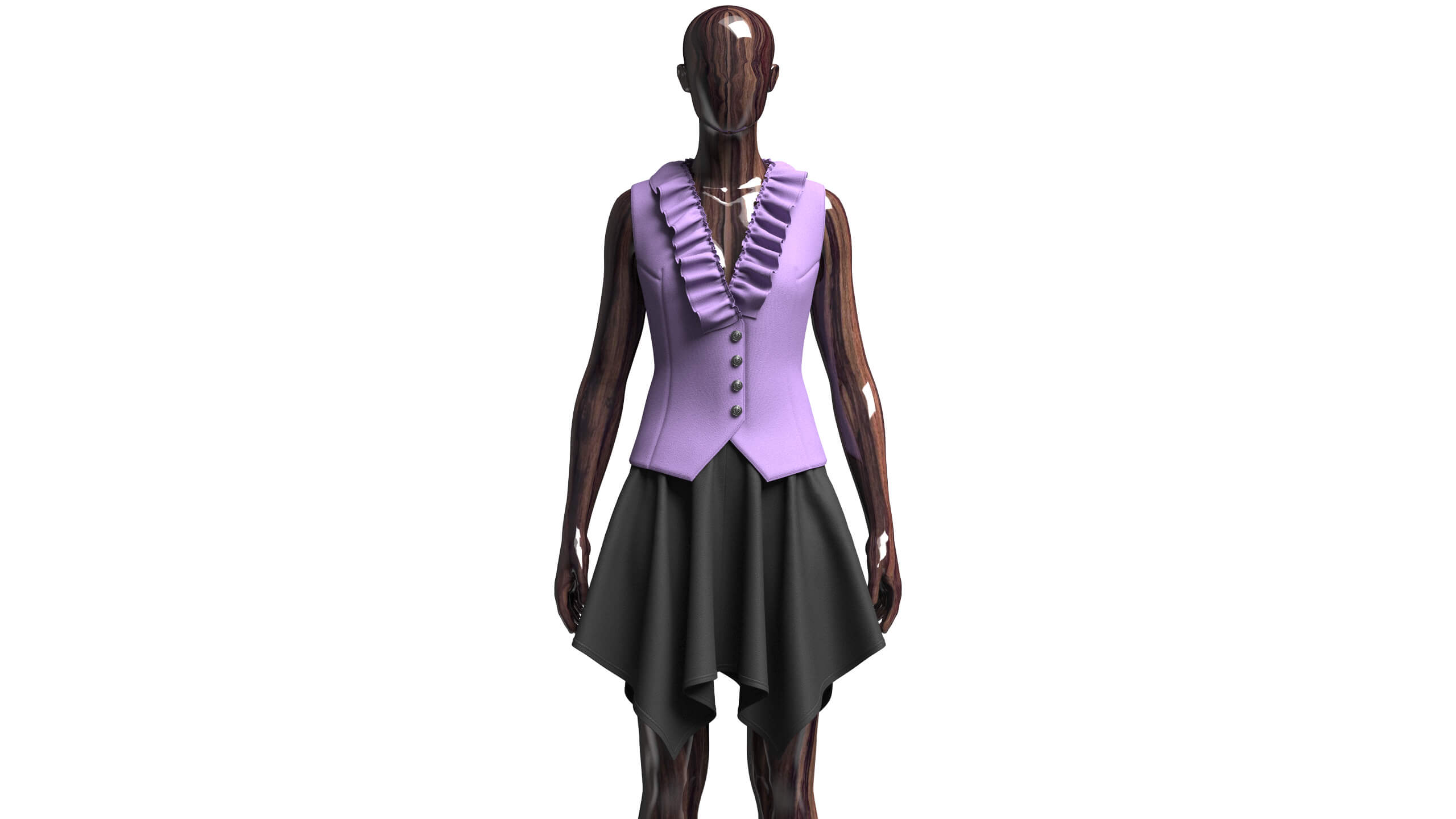 Girls Ruffled Buttoned Vest with Skirt - Outfit 3D Model