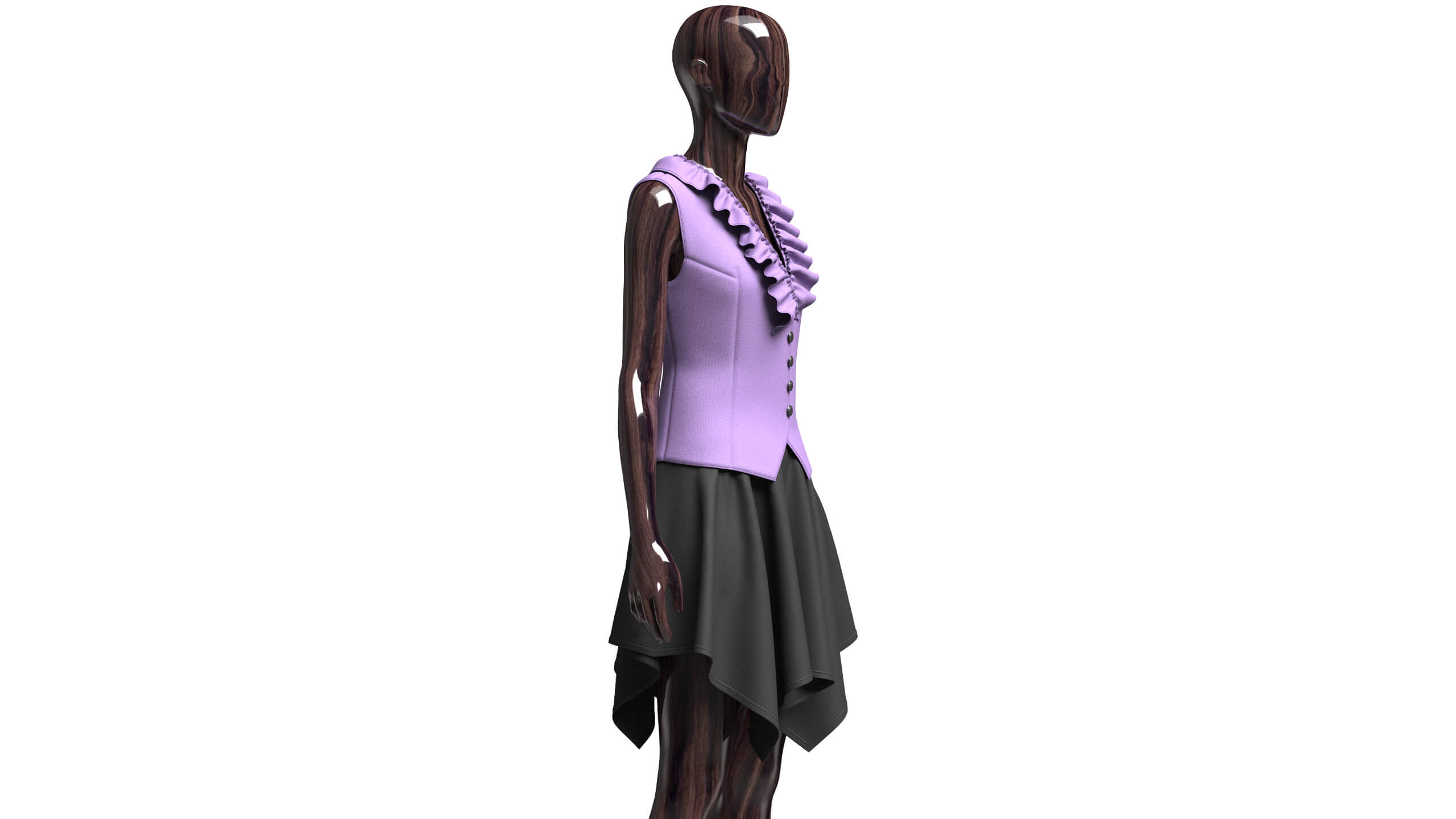 Girls Ruffled Buttoned Vest with Skirt - Outfit 3D Model