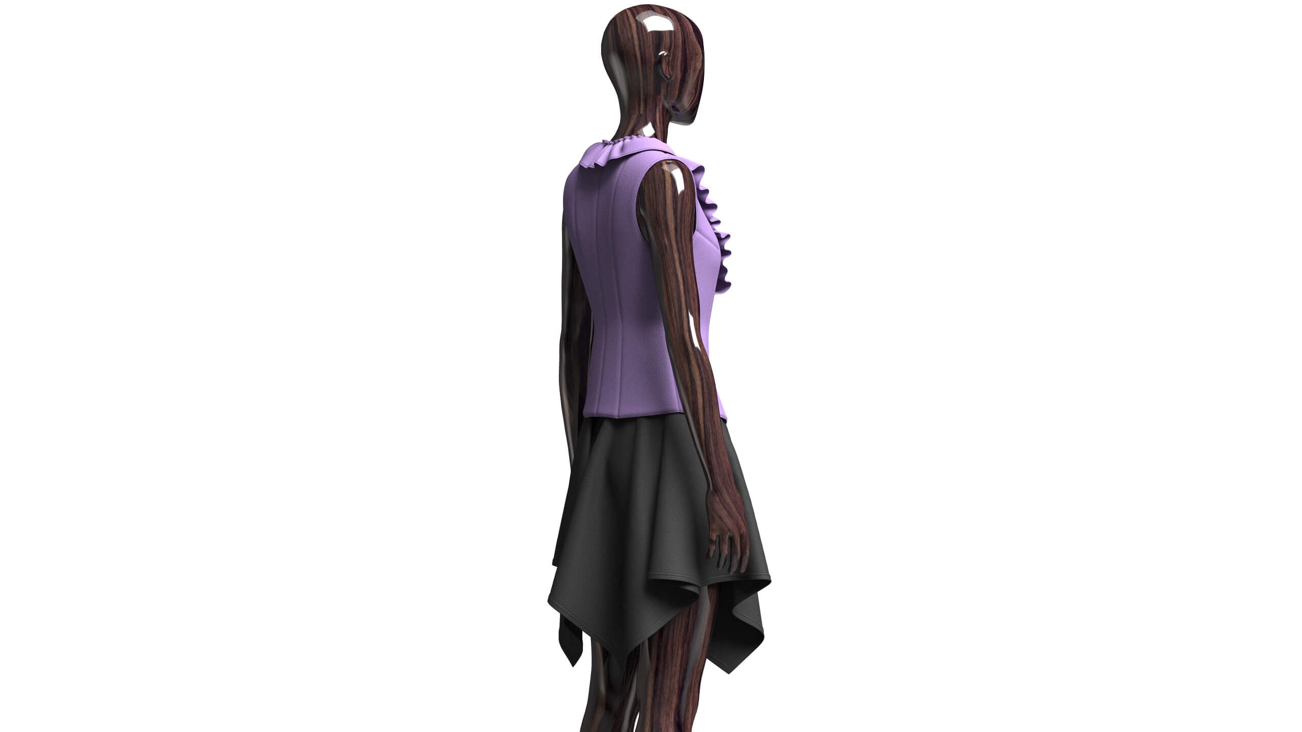 Girls Ruffled Buttoned Vest with Skirt - Outfit 3D Model