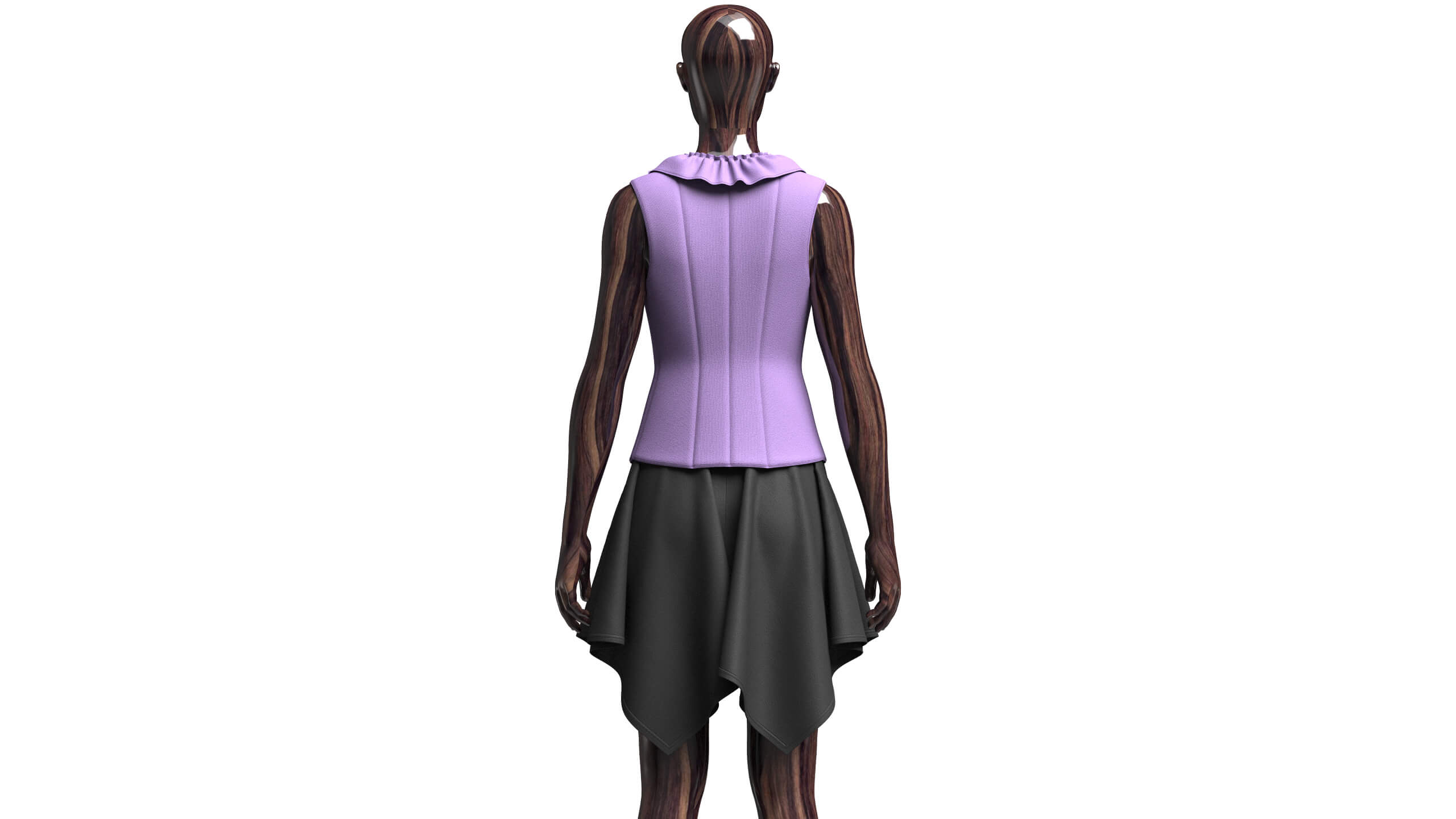 Girls Ruffled Buttoned Vest with Skirt - Outfit 3D Model