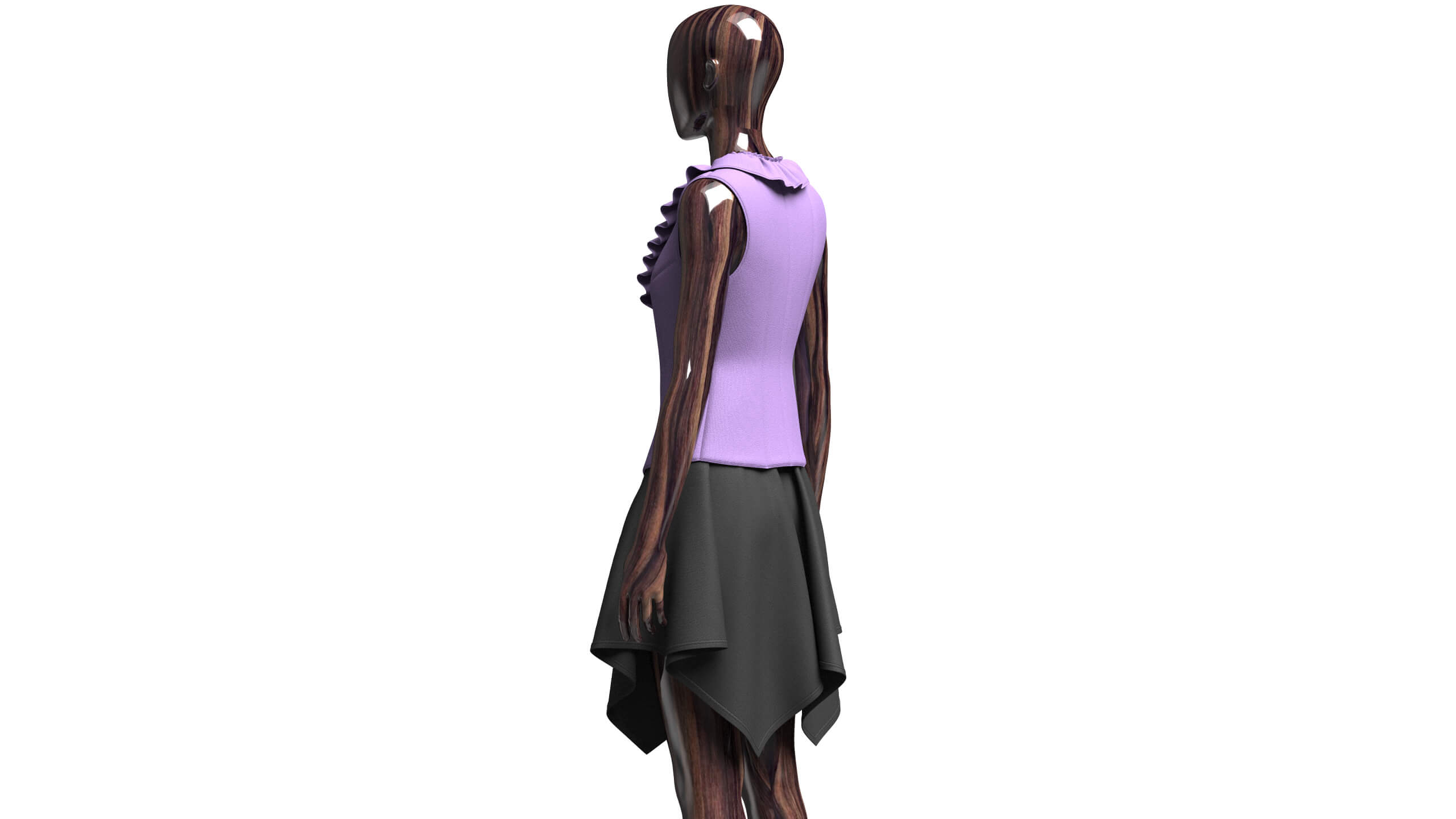 Girls Ruffled Buttoned Vest with Skirt - Outfit 3D Model