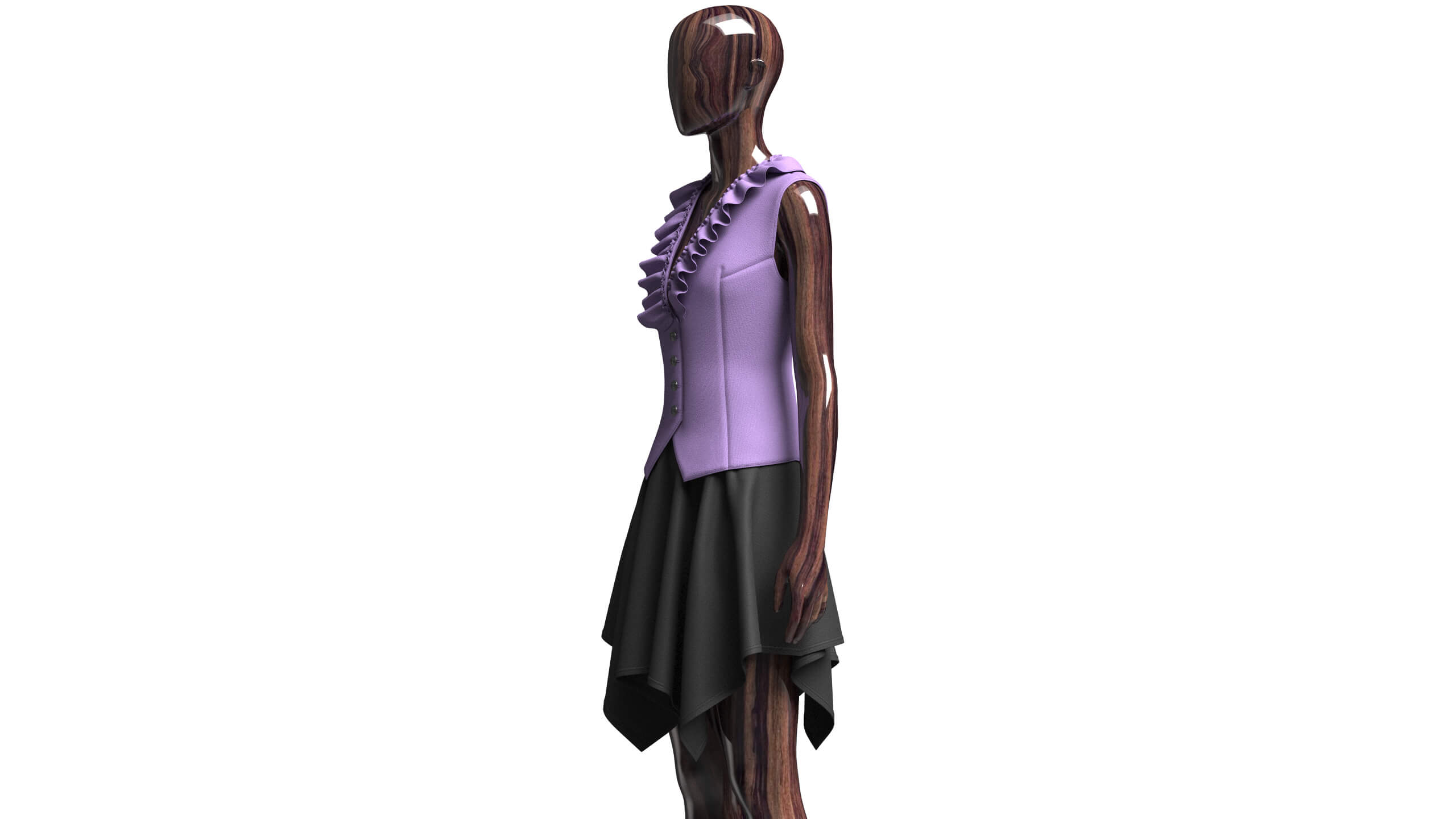 Girls Ruffled Buttoned Vest with Skirt - Outfit 3D Model