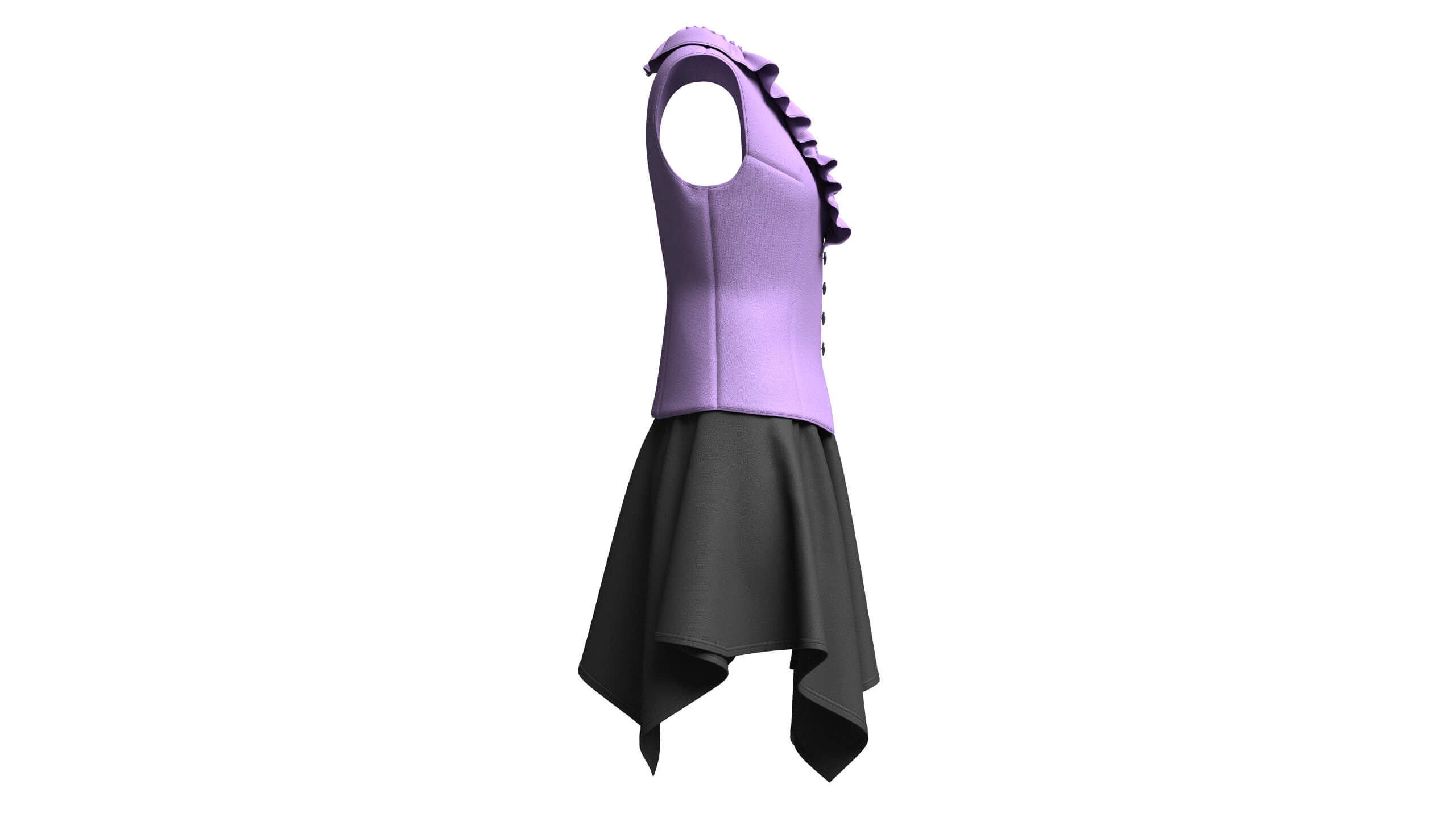 Girls Ruffled Buttoned Vest with Skirt - Outfit 3D Model