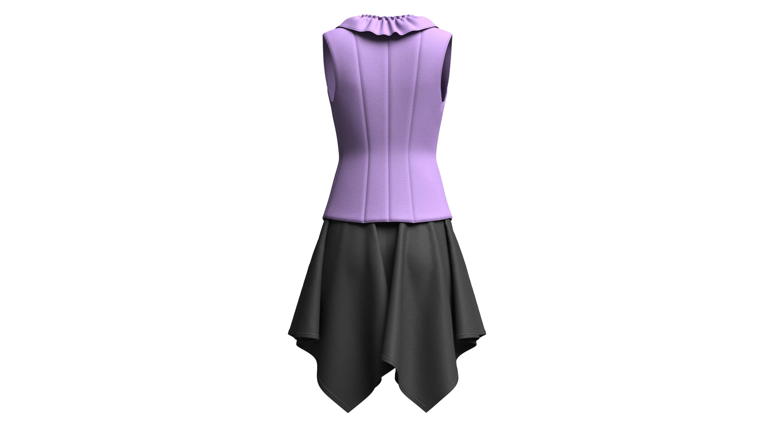 Girls Ruffled Buttoned Vest with Skirt - Outfit 3D Model