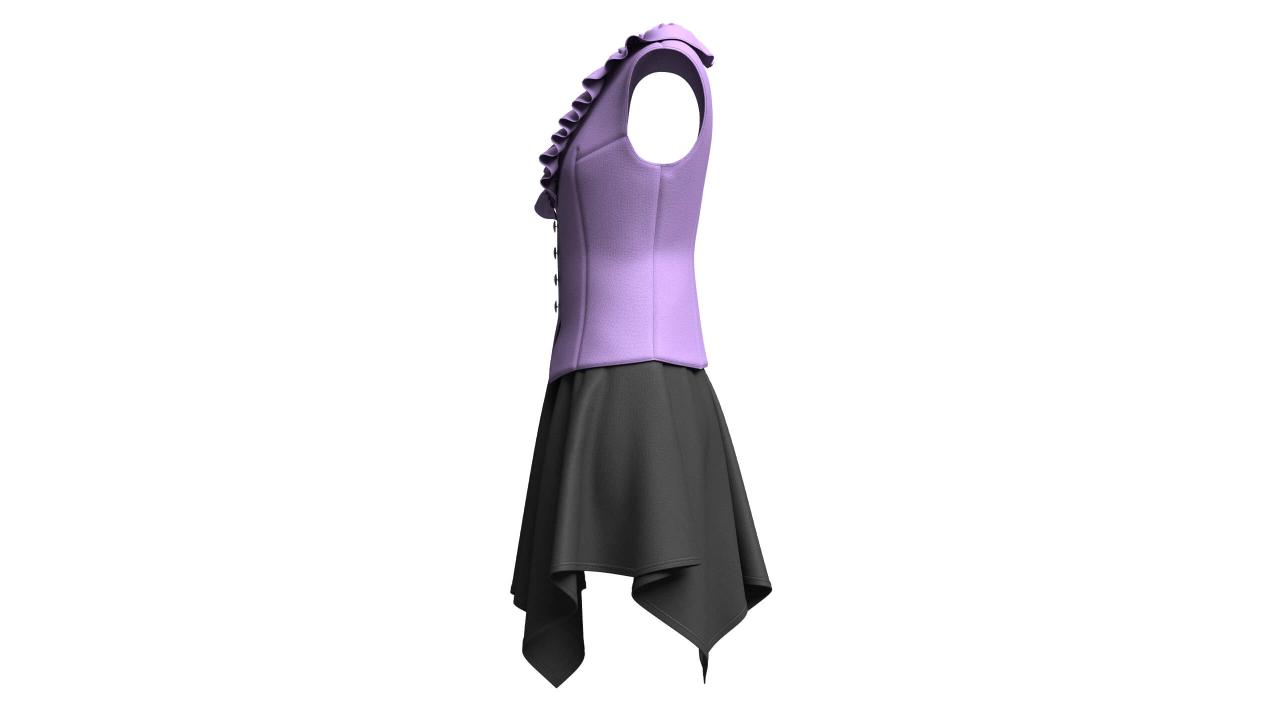 Girls Ruffled Buttoned Vest with Skirt - Outfit 3D Model