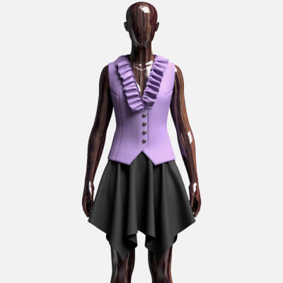 Girls Ruffled Buttoned Vest with Skirt - Outfit