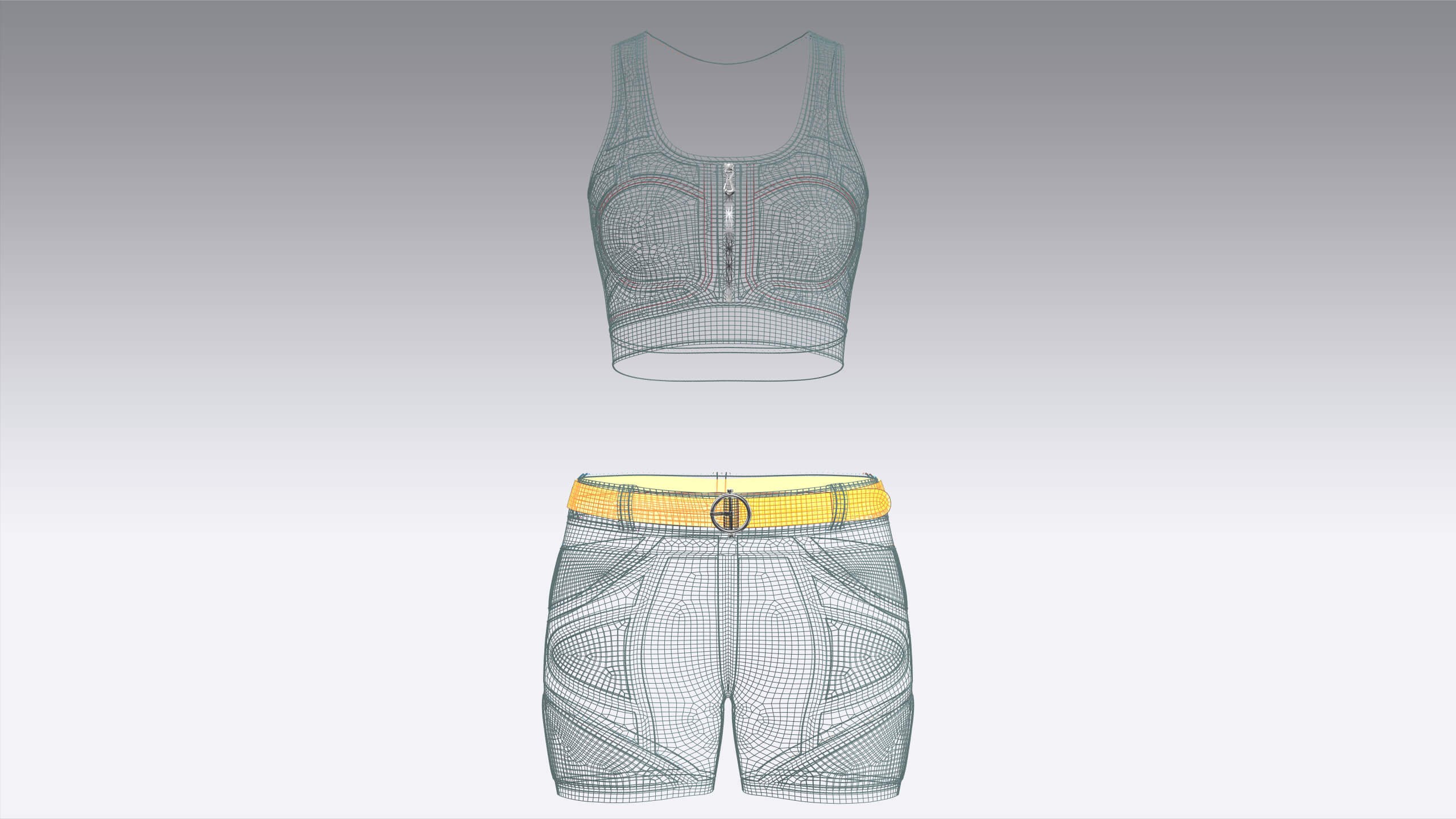 Girls Scoop Neck Zip Crop Top with Panel Shorts 3D Model
