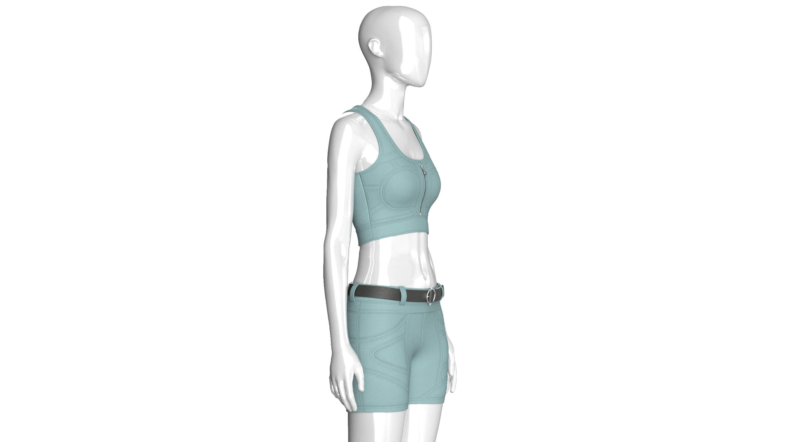 Girls Scoop Neck Zip Crop Top with Panel Shorts 3D Model