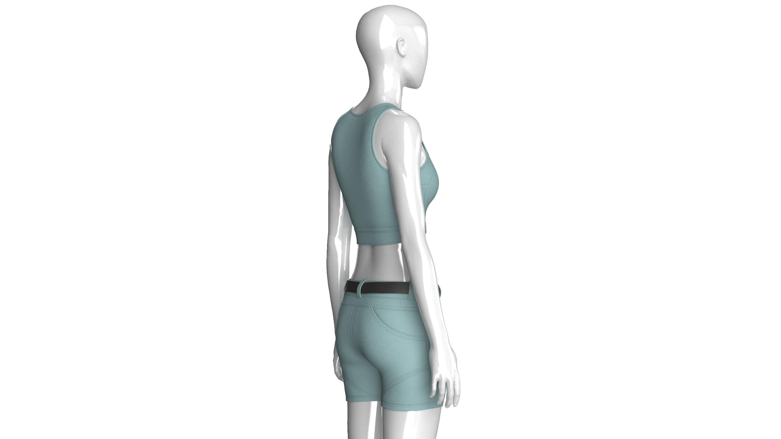 Girls Scoop Neck Zip Crop Top with Panel Shorts 3D Model