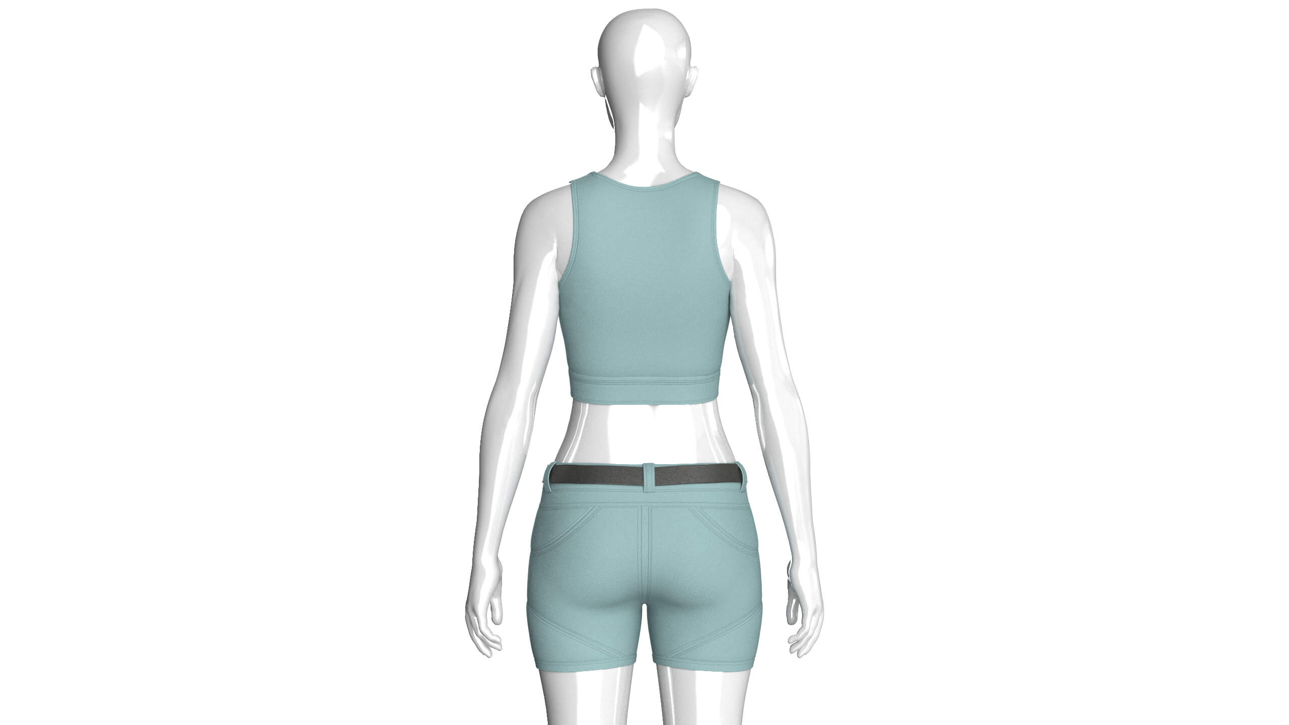 Girls Scoop Neck Zip Crop Top with Panel Shorts 3D Model