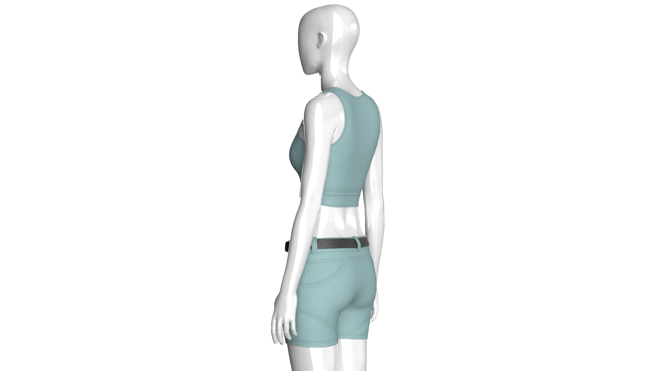 Girls Scoop Neck Zip Crop Top with Panel Shorts 3D Model