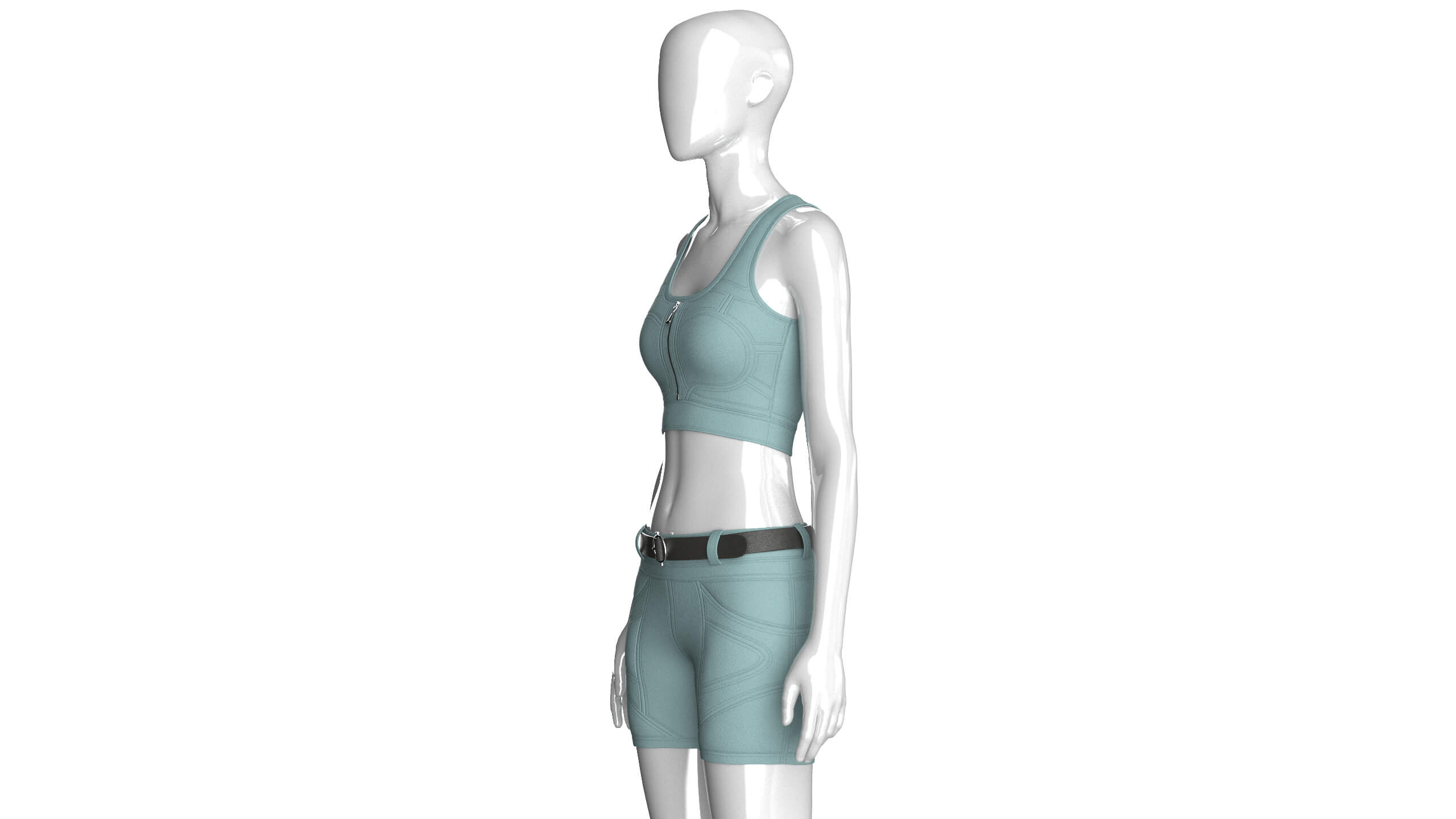 Girls Scoop Neck Zip Crop Top with Panel Shorts 3D Model