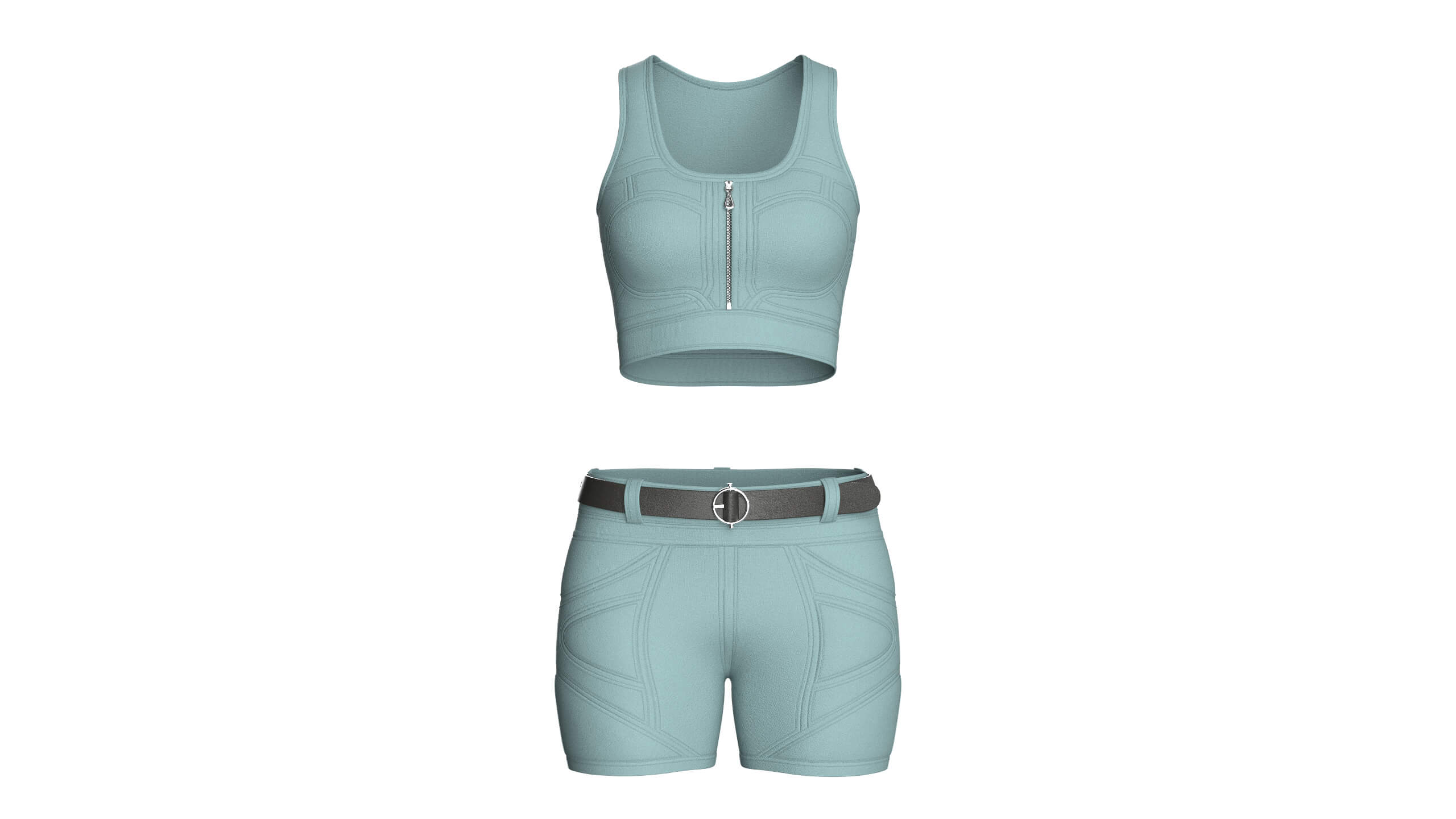 Girls Scoop Neck Zip Crop Top with Panel Shorts 3D Model