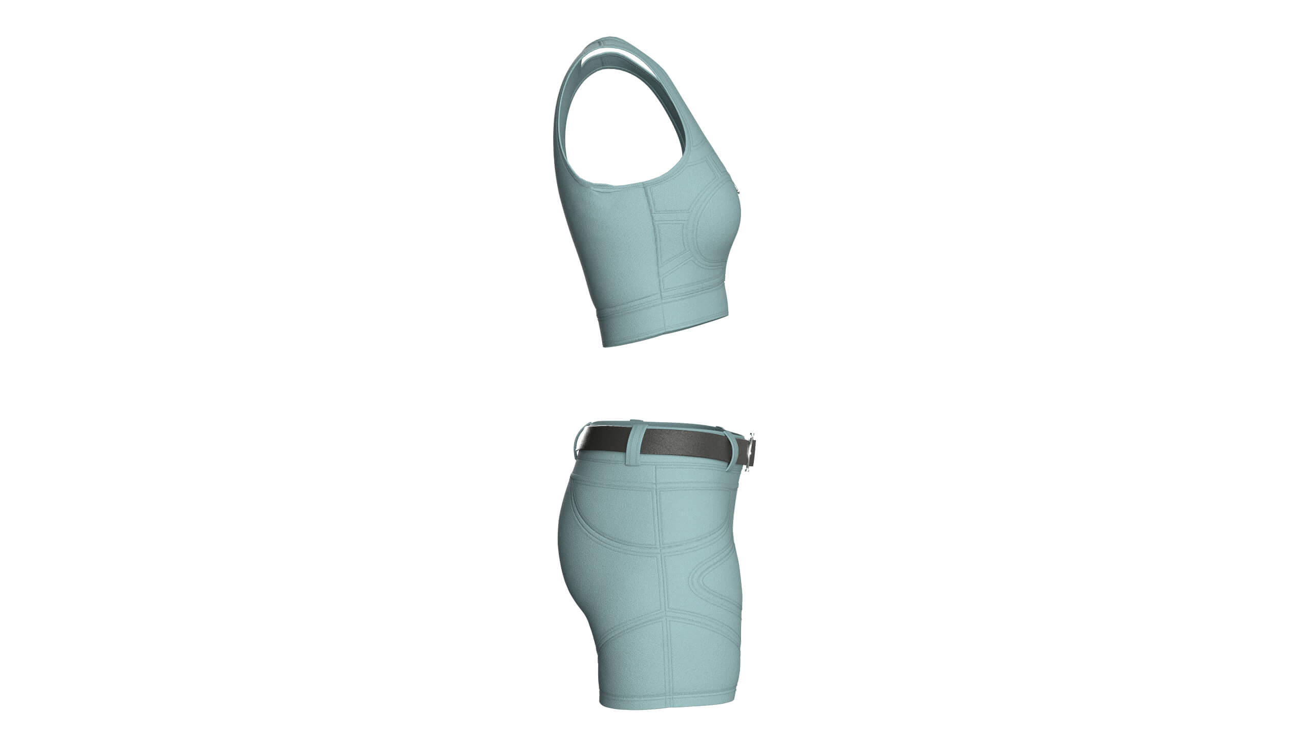 Girls Scoop Neck Zip Crop Top with Panel Shorts 3D Model