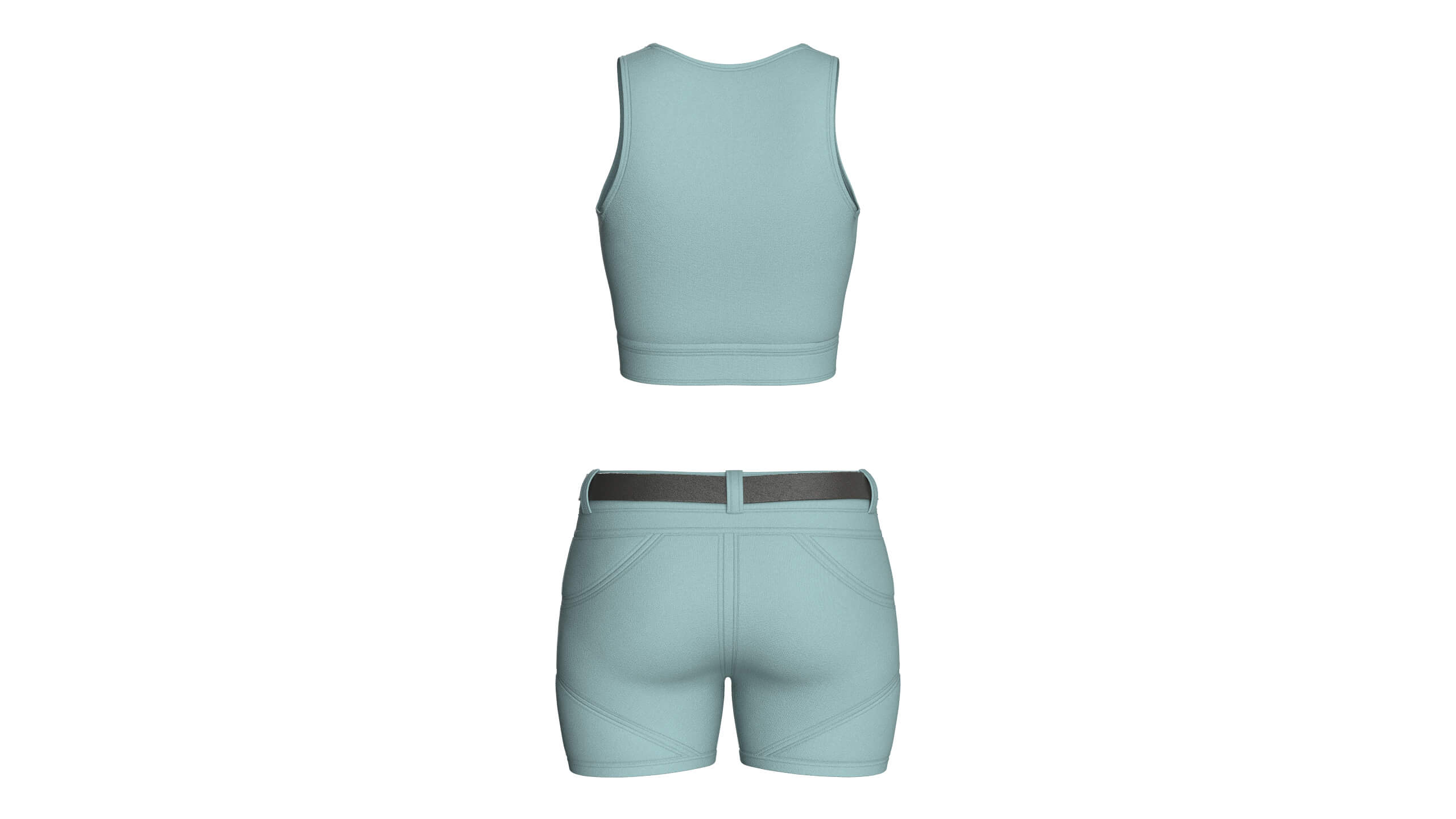 Girls Scoop Neck Zip Crop Top with Panel Shorts 3D Model