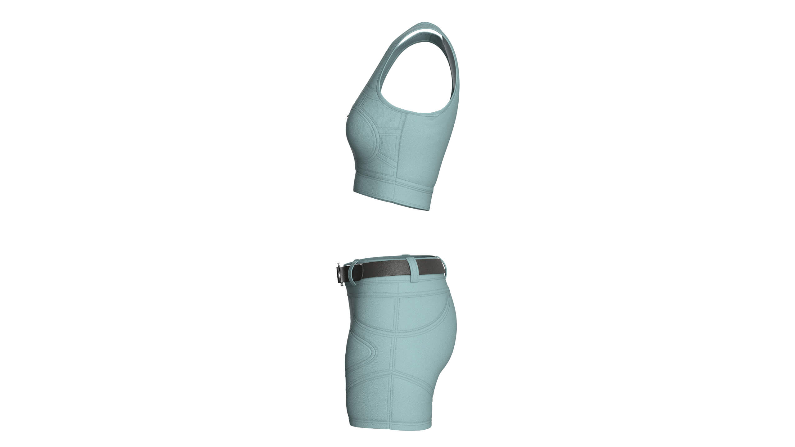 Girls Scoop Neck Zip Crop Top with Panel Shorts 3D Model