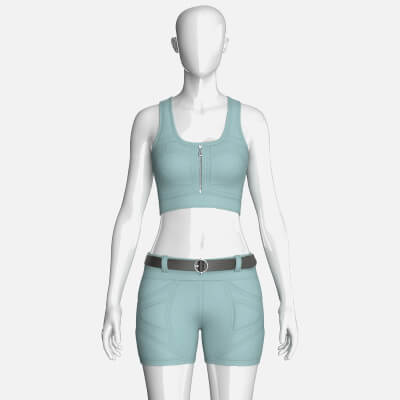 Girls Scoop Neck Zip Crop Top with Panel Shorts