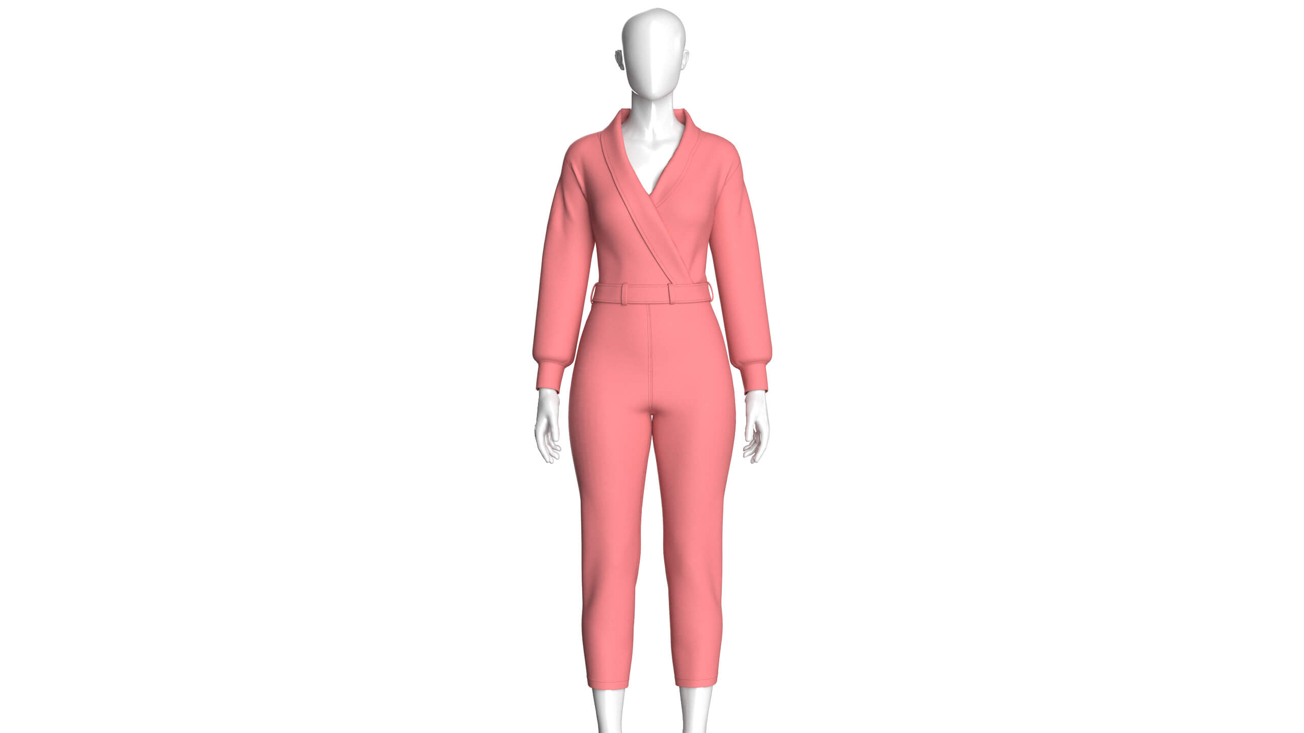 Girls Shawl-Collar Wrap Jumpsuit with Belt 3D Model