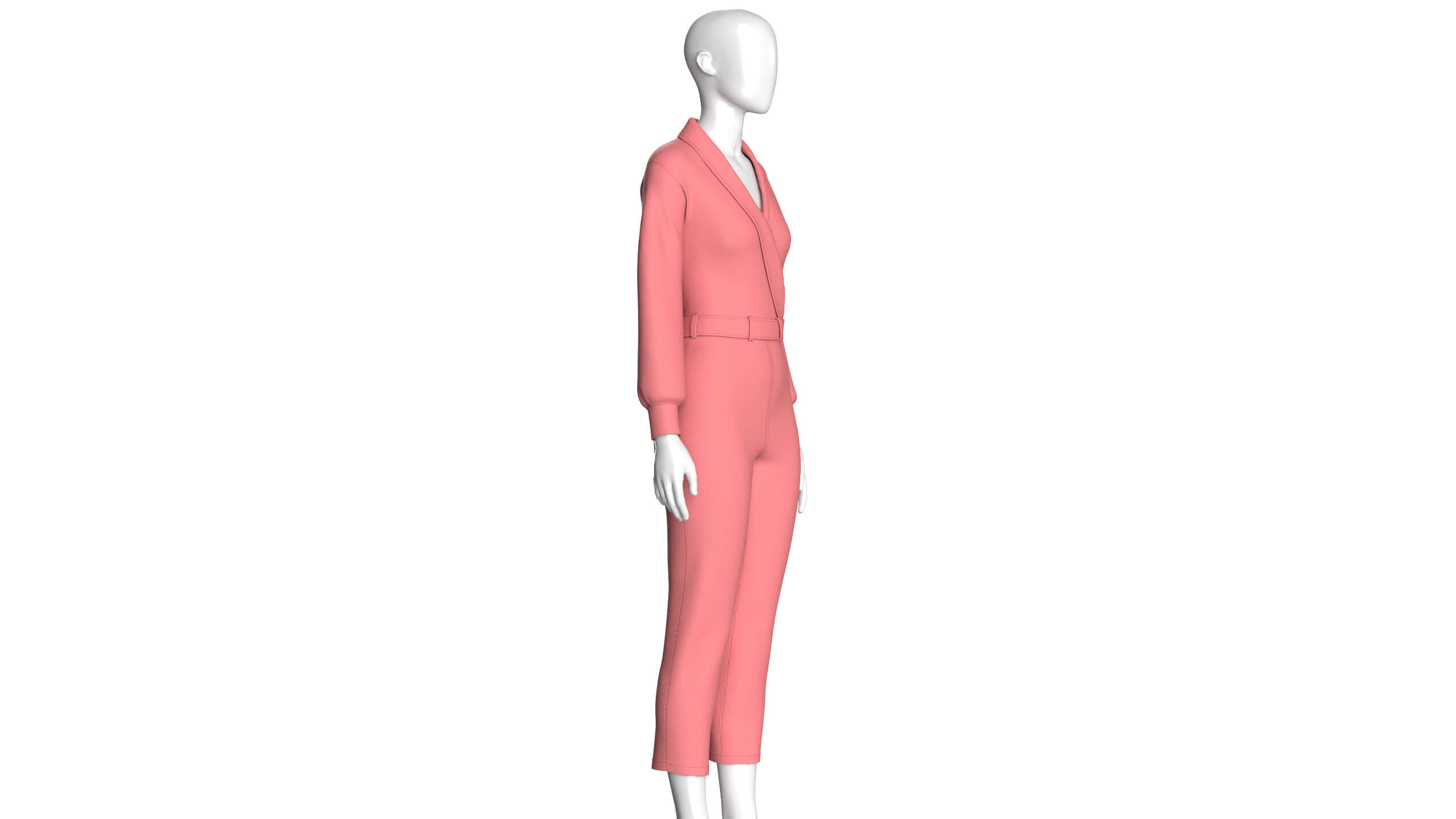 Girls Shawl-Collar Wrap Jumpsuit with Belt 3D Model