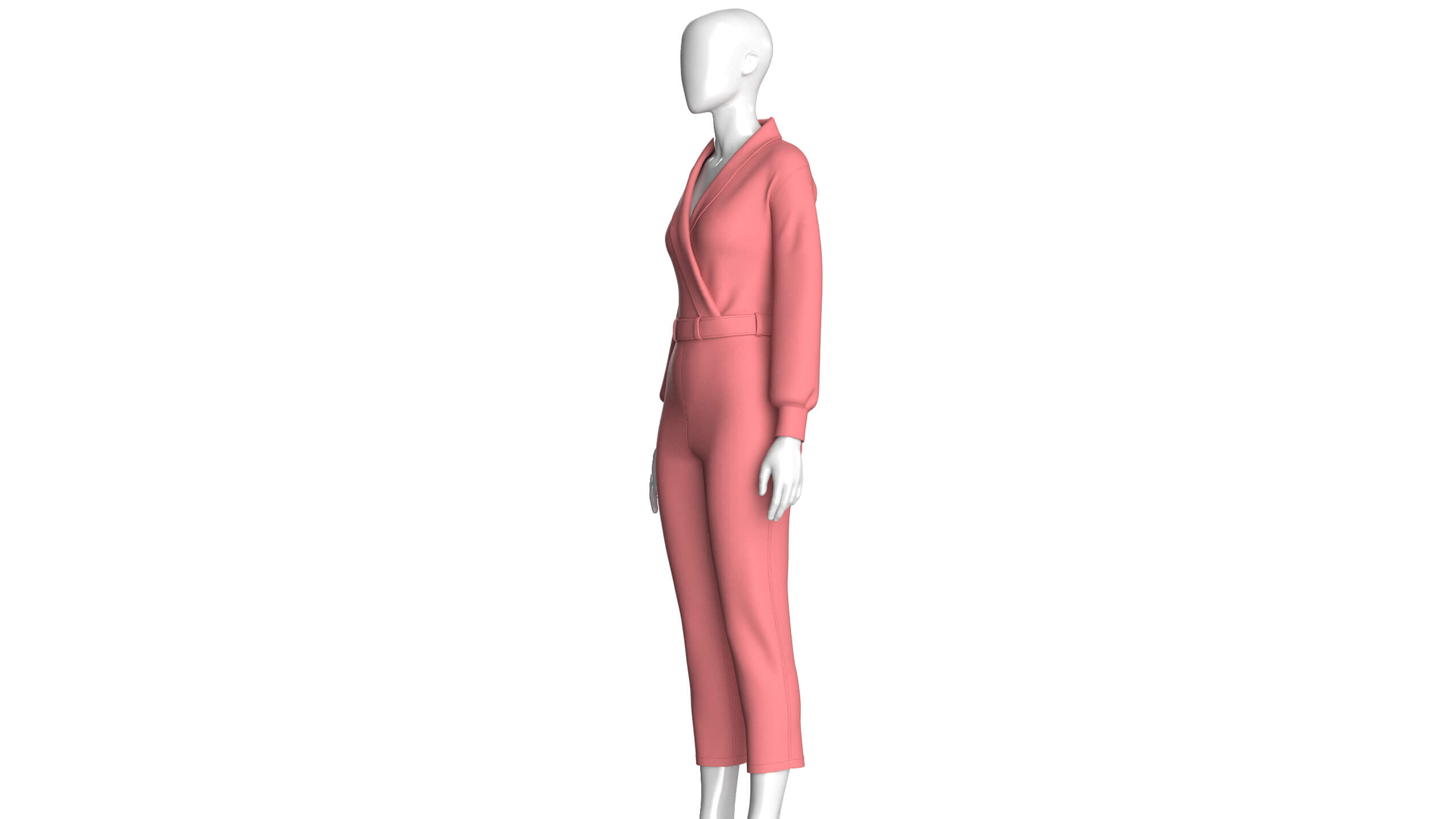 Girls Shawl-Collar Wrap Jumpsuit with Belt 3D Model