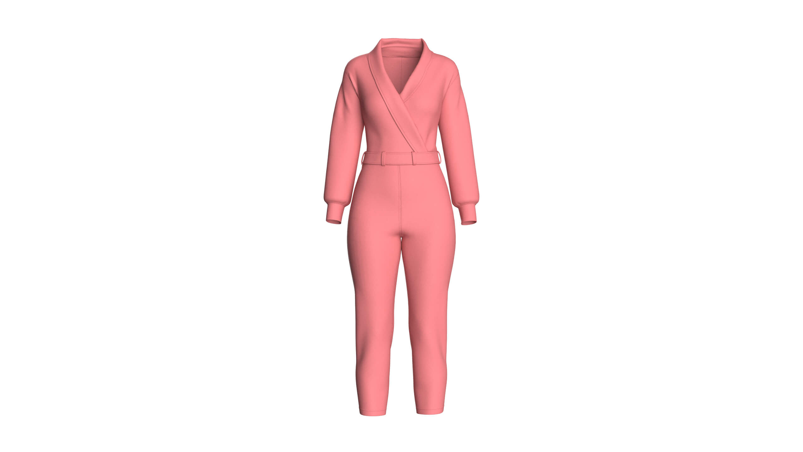 Girls Shawl-Collar Wrap Jumpsuit with Belt 3D Model