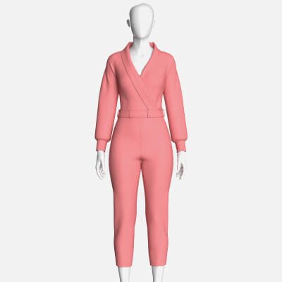 Girls Shawl-Collar Wrap Jumpsuit with Belt
