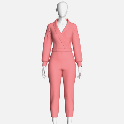 Girls Shawl-Collar Wrap Jumpsuit with Belt