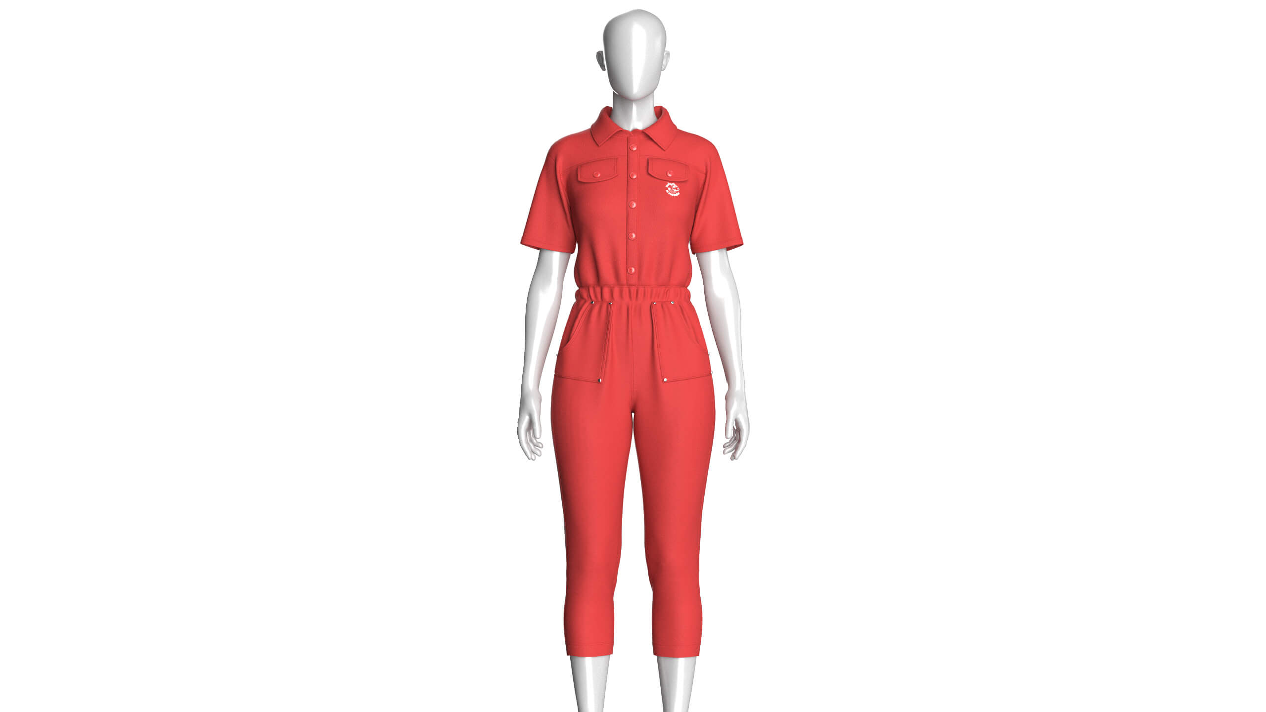 Girls Shirt Collar Button Placket Jumpsuit 3D Model