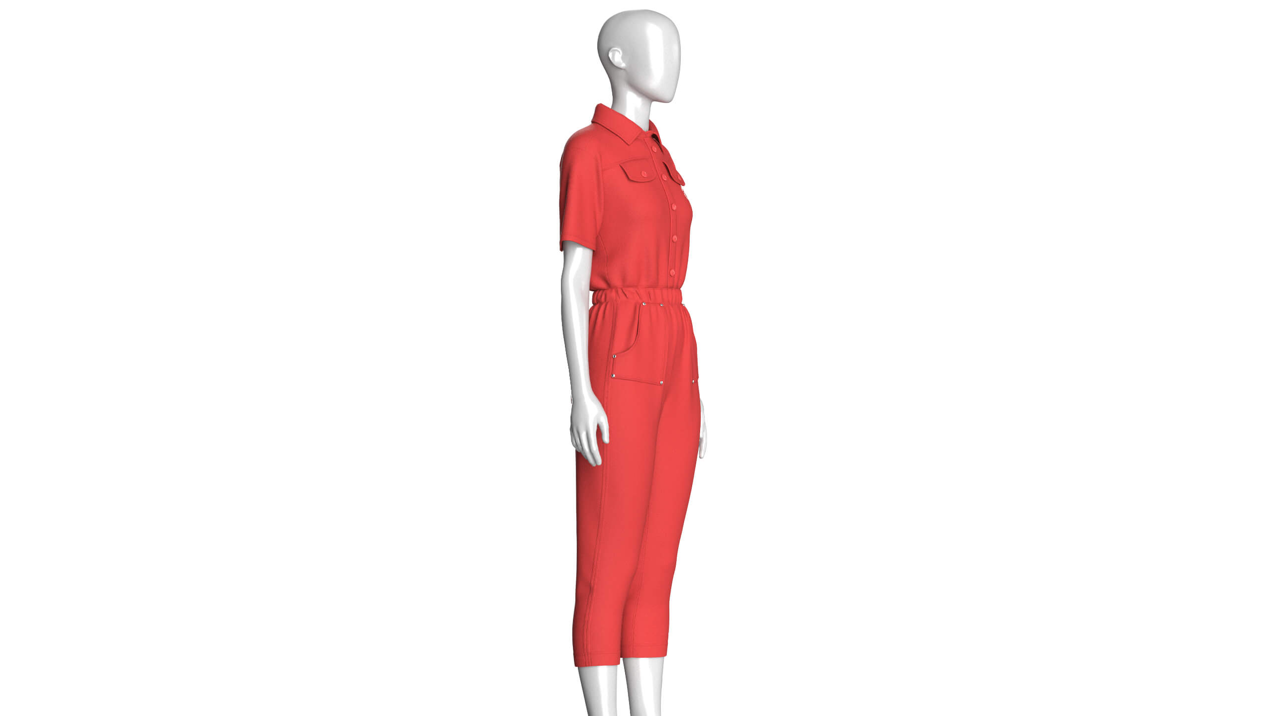 Girls Shirt Collar Button Placket Jumpsuit 3D Model